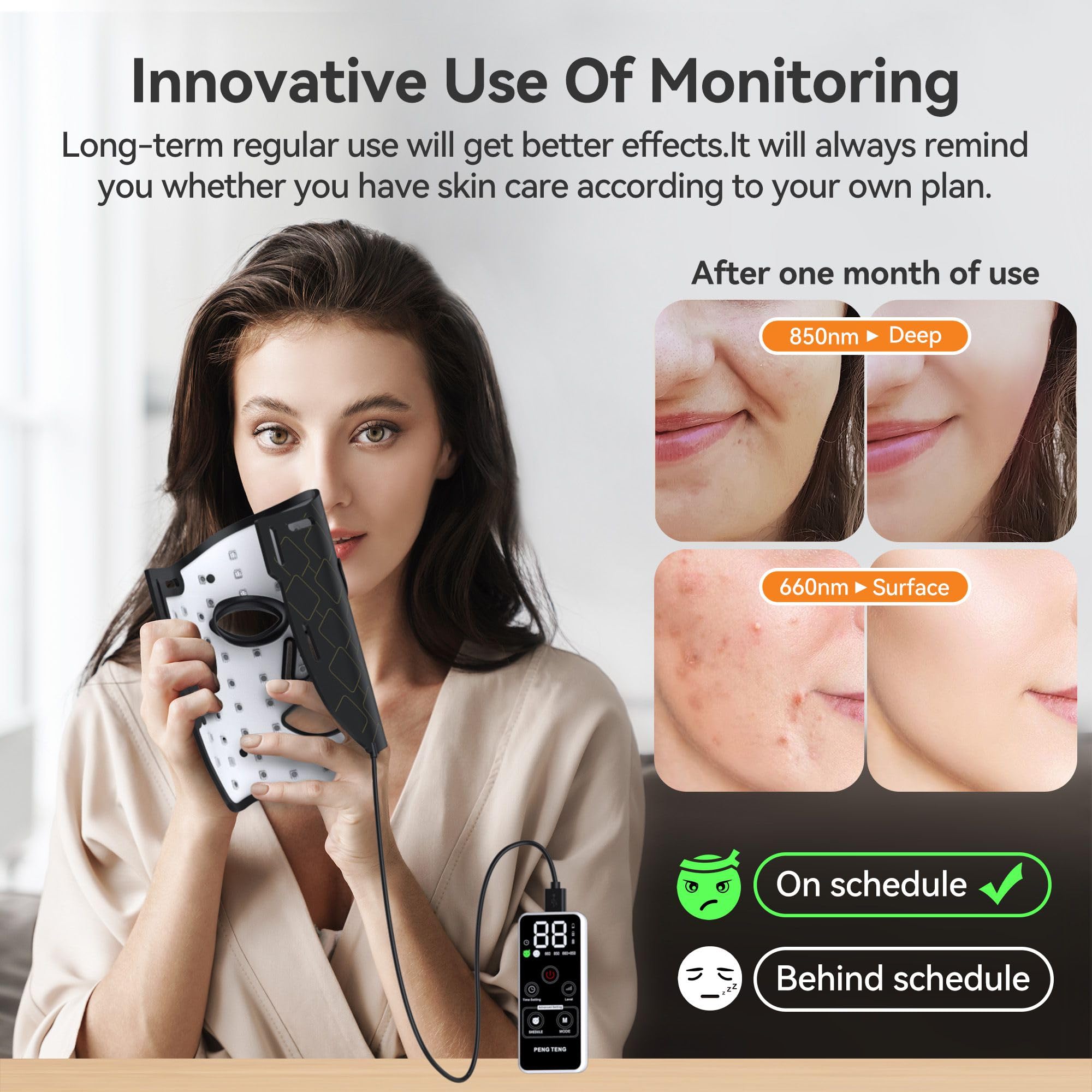 Peng Teng Red Light Therapy for Face, 660NM and 850NM,Innovative use of Monitoring,red Light Therapy Masks - AB Mystery