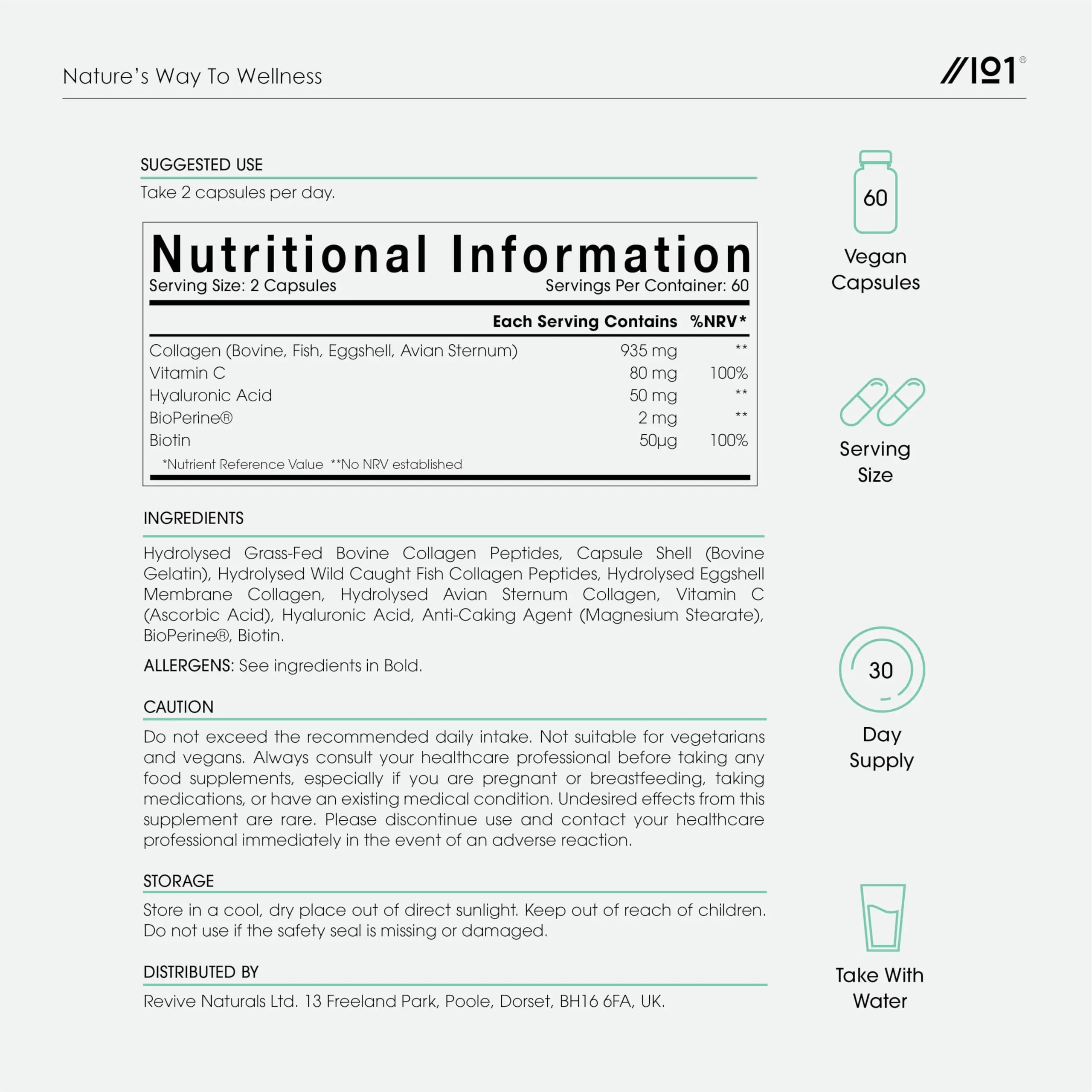 Multi Collagen Capsules - 120 Capsules - Types I, II, III, V & X - Wild Caught Fish, Grass Fed Bovine, Eggshell Revive Naturals