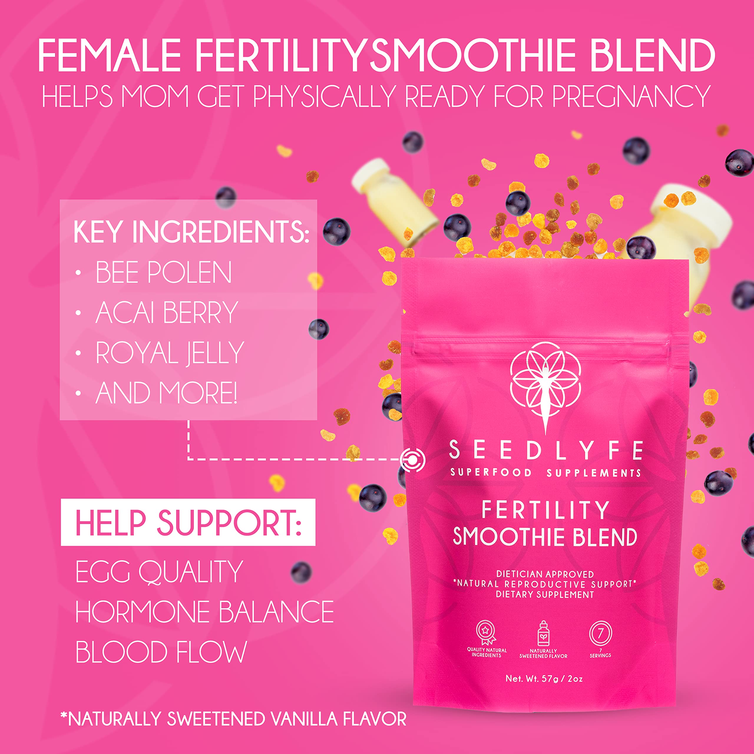 Female Fertility Bundle with Prenatal Vitamin Powder – Natural Prenatal Vitamins and Smoothie Mix seedlyfe