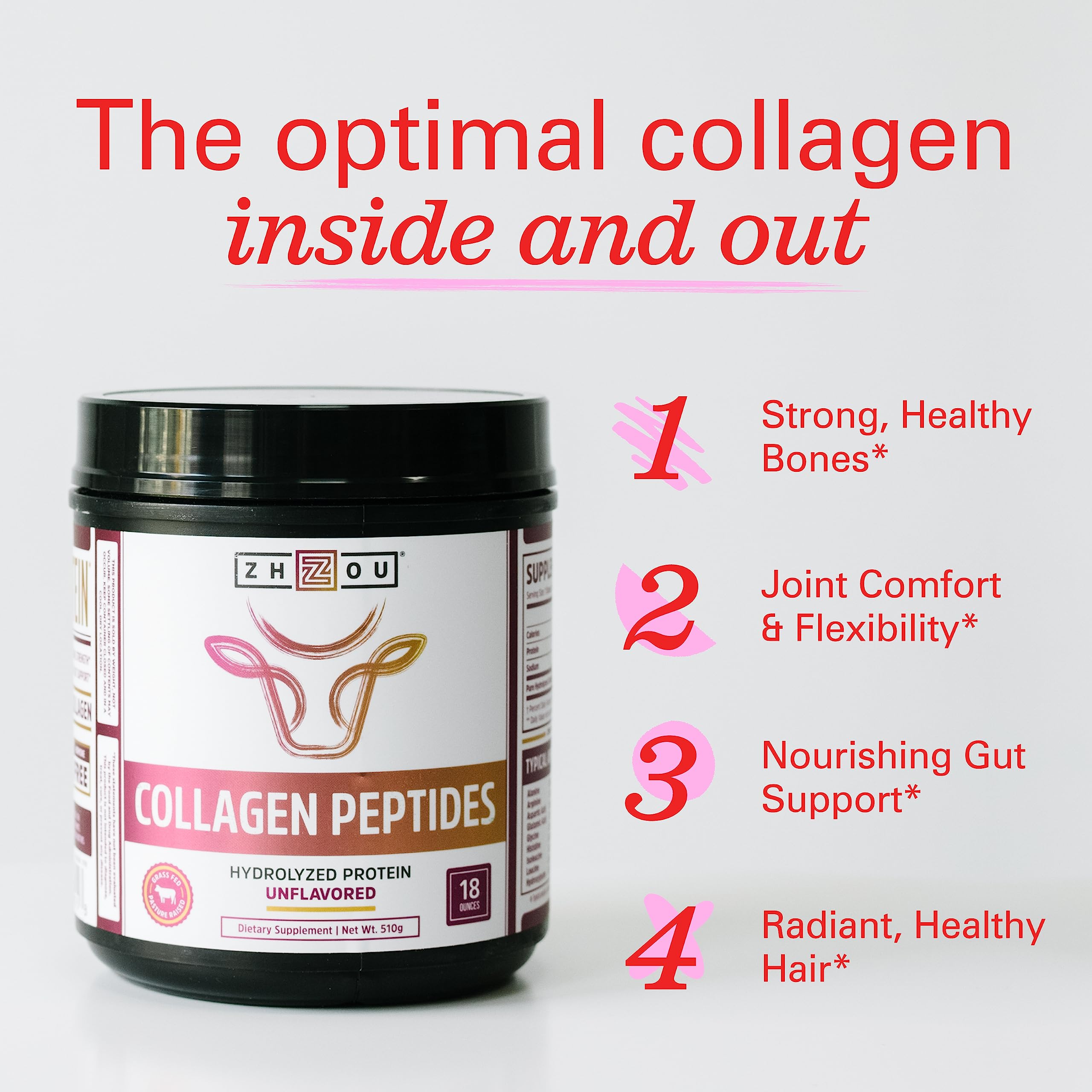 Zhou Collagen Peptides Hydrolyzed Protein Powder – Grass Fed, Pasture Raised, Unflavored - AB Mystery
