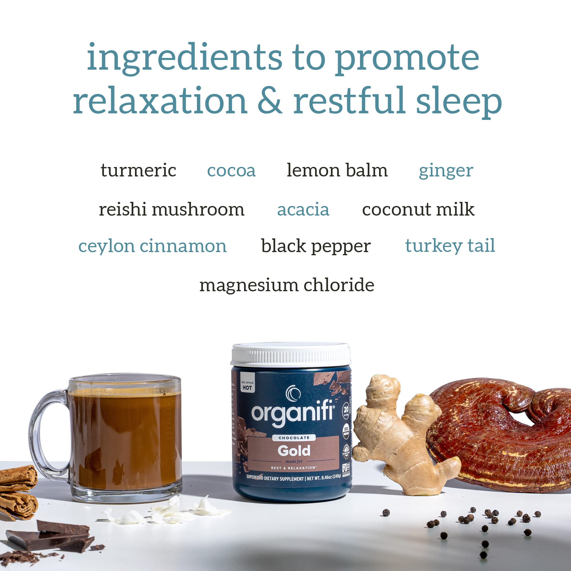 Organifi - Gold Chocolate - Superfood Supplement Powder - 20 Day Supply - Supports Rest - AB Mystery