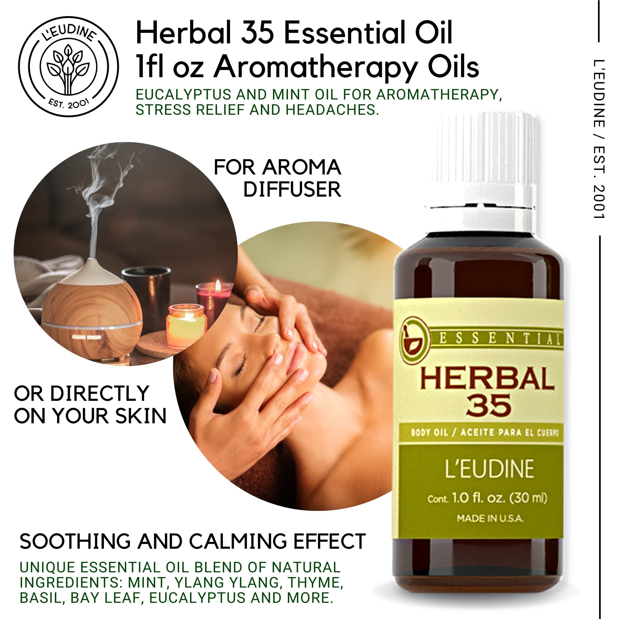 L'eudine Herbal 35 Essential Oil, Soothing and Calming Eucalyptus Essential Oil, Powerful Blend - AB Mystery