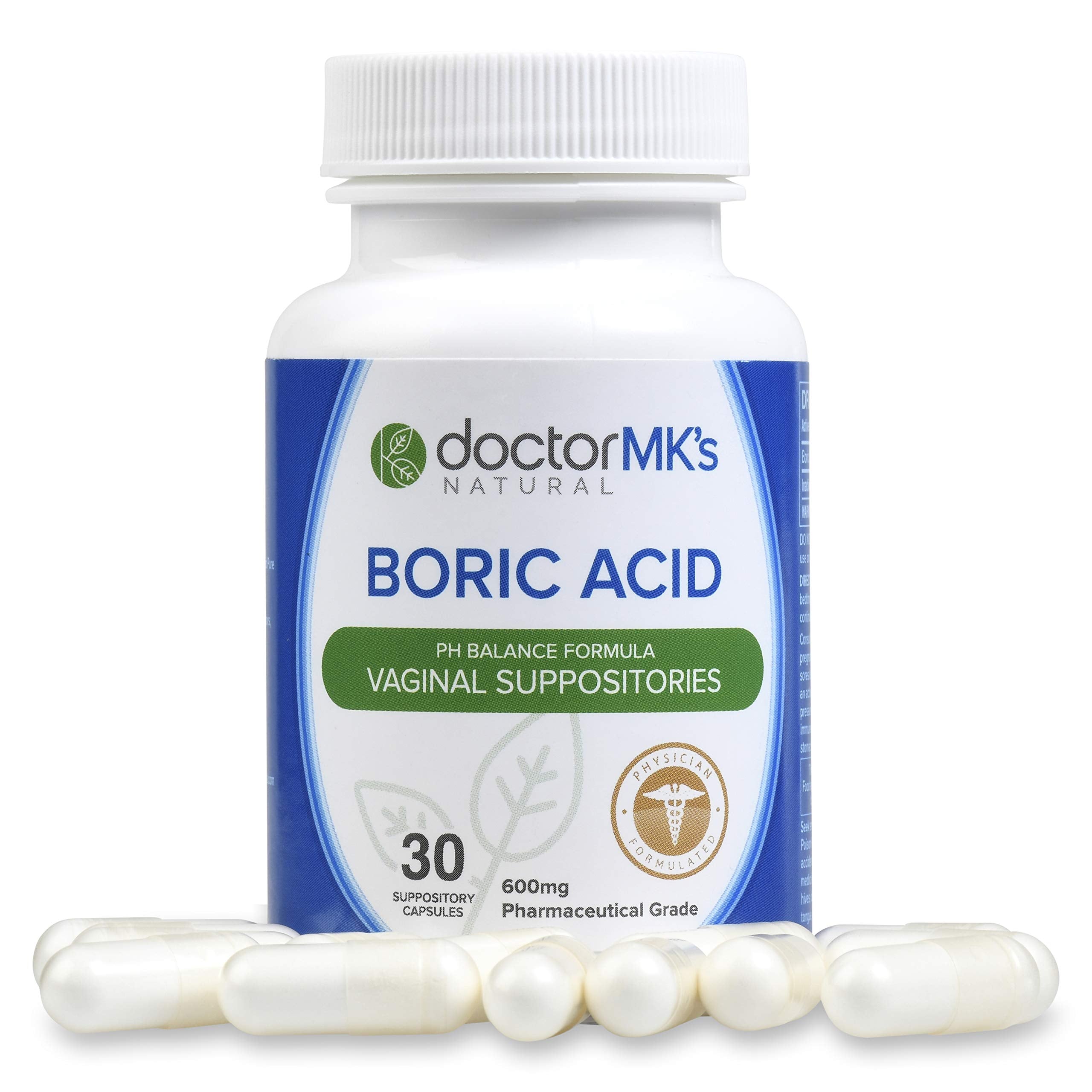 doctor MK's NATURAL Boric Acid Suppositories (600mg) for Healthy Feminine pH Support - AB Mystery