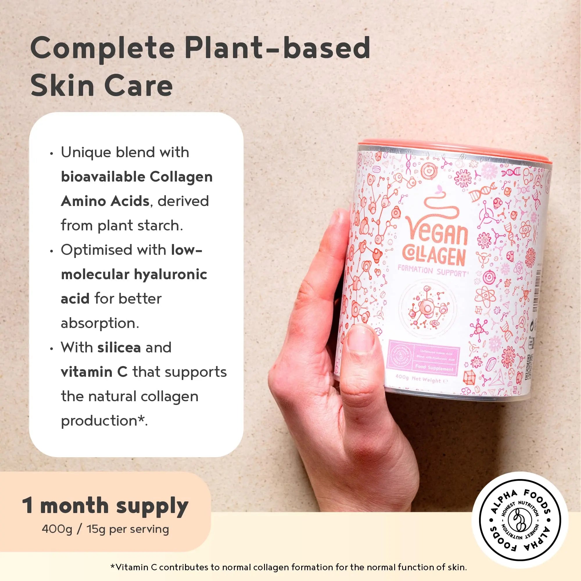 Vegan Collagen Powder with Hyaluronic Acid - Unflavoured 400g Powder - AB Mystery