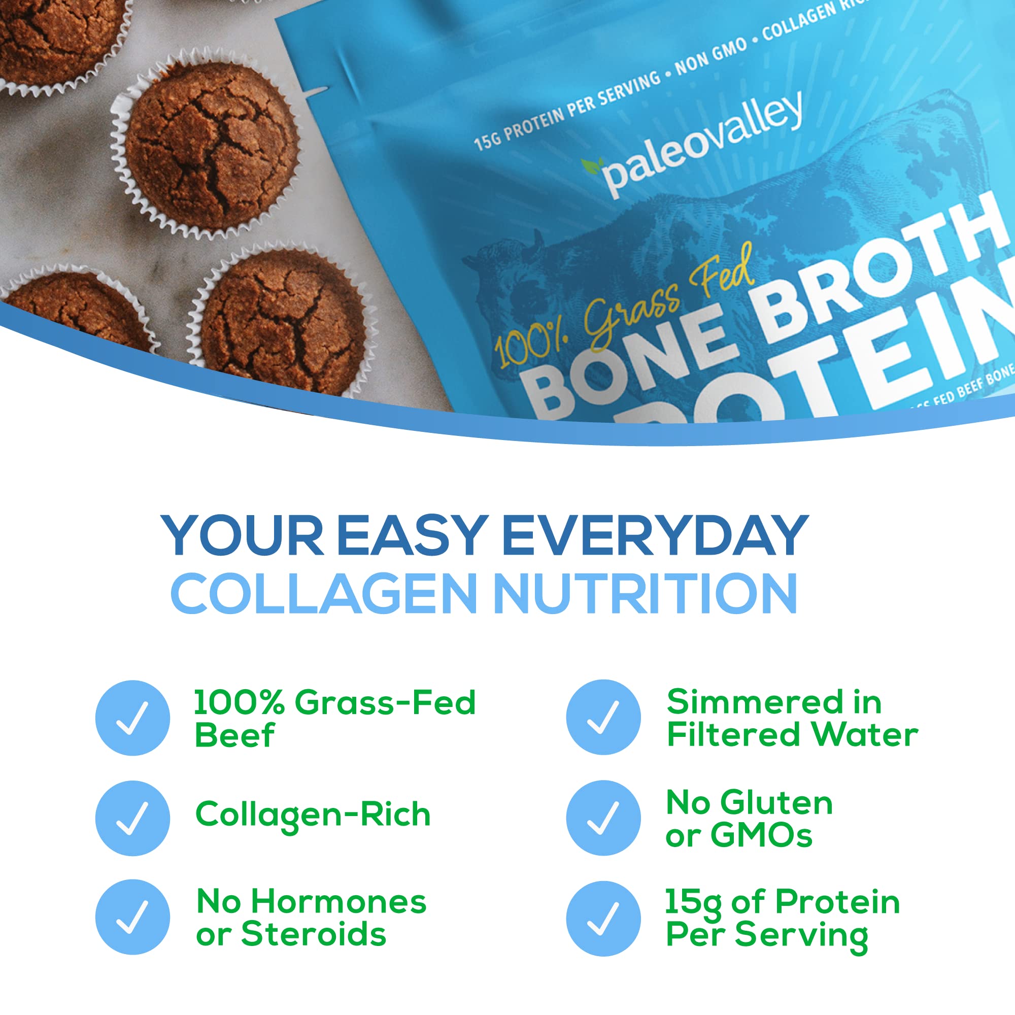 Paleovalley 100% Grass Fed Beef Bone Broth Protein Powder - Rich in Collagen Peptides - AB Mystery