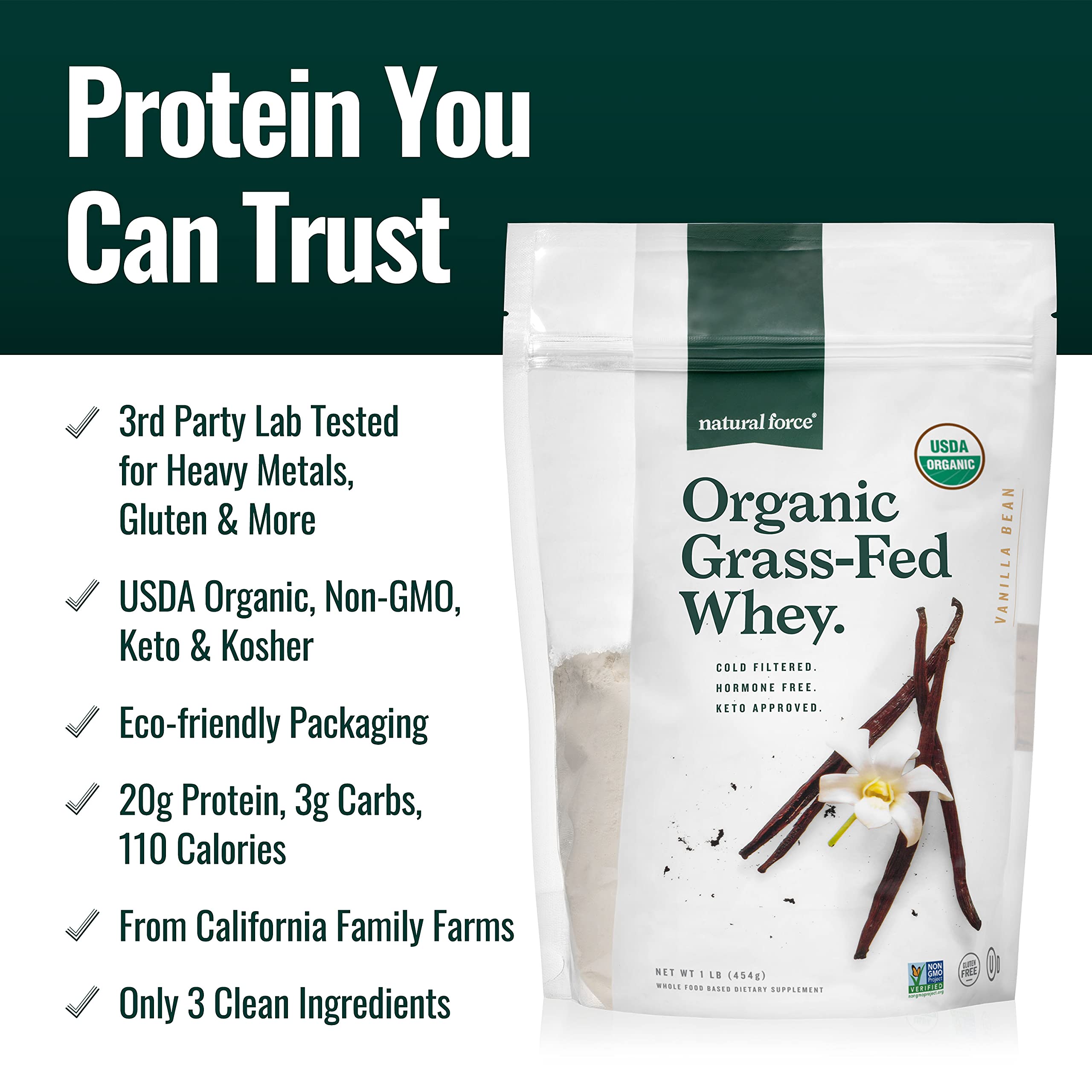 Natural Force Grass Fed Organic Whey Protein Powder – Non GMO Verified, Humane - AB Mystery