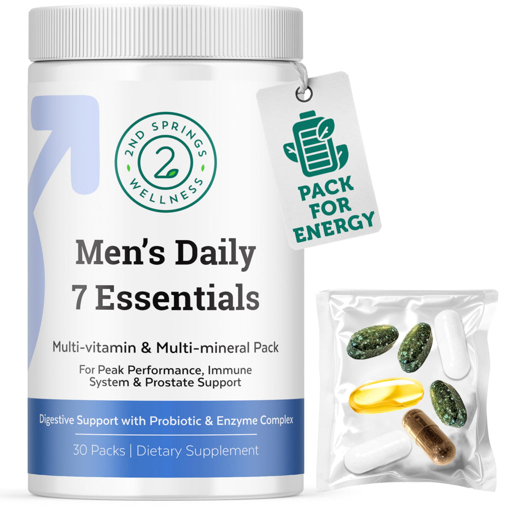2nd Springs Daily 7 Essentials Men's Vitamin Pack - 7 Pack Adult Male Multivitamin & Multimineral Pack for Energy, Metabolism, Immune System Support - AB Mystery