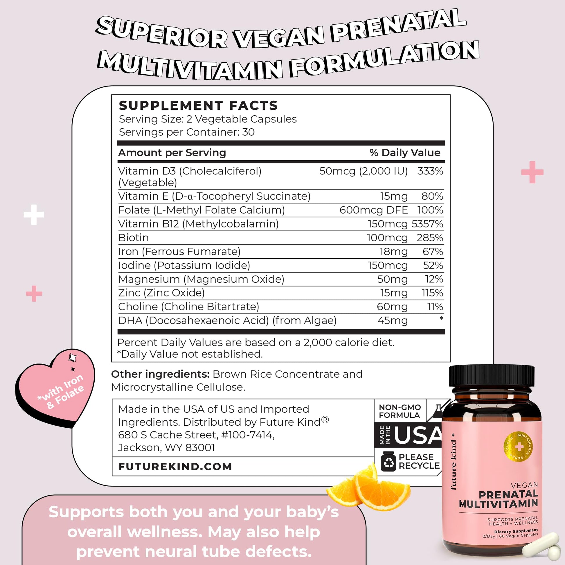 Future Kind Vegan Prenatal Vitamin - (60ct) Prenatal Vitamins with DHA & L-MethylFolate Future Kind