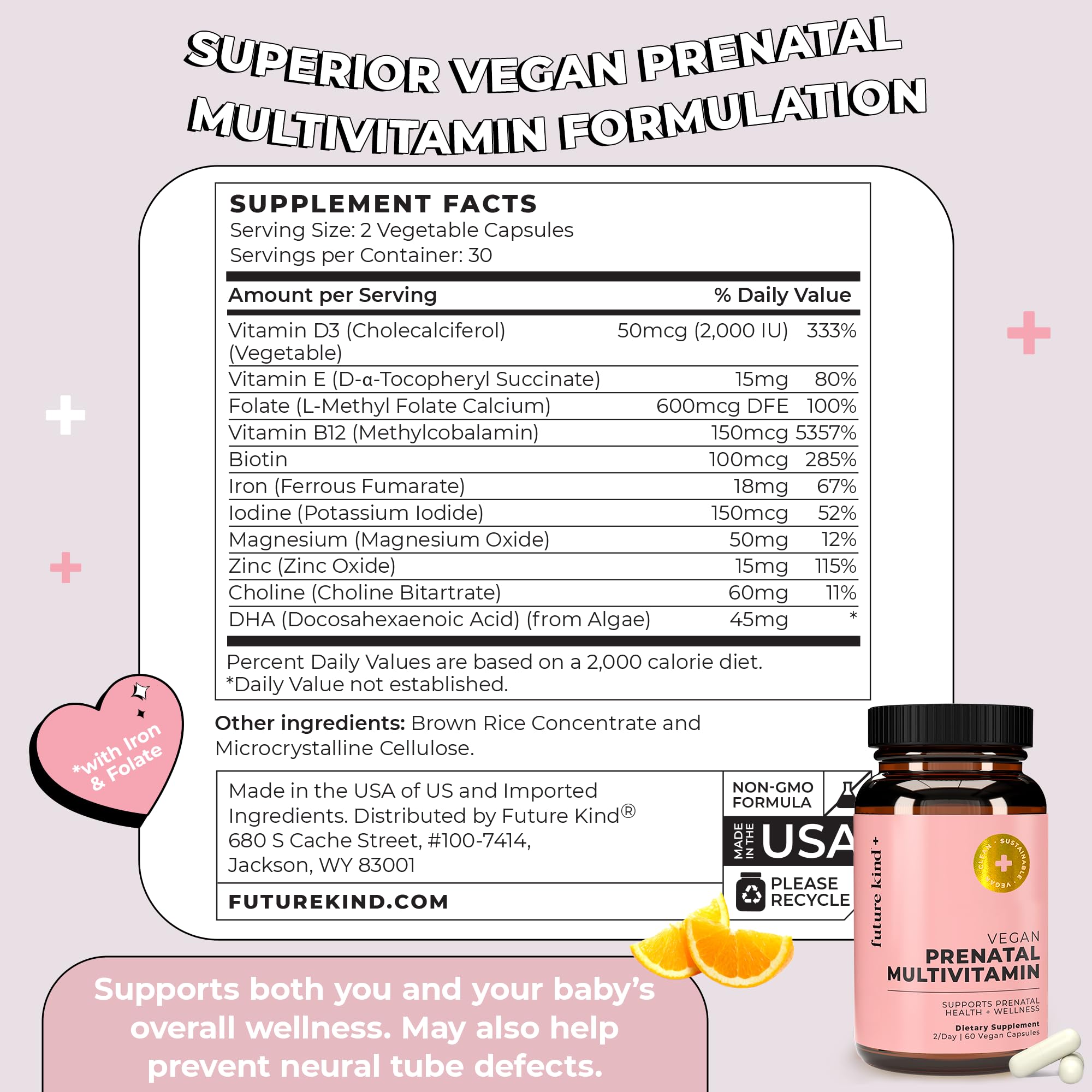 Future Kind Vegan Prenatal Vitamin - (60ct) Prenatal Vitamins with DHA & L-MethylFolate Future Kind