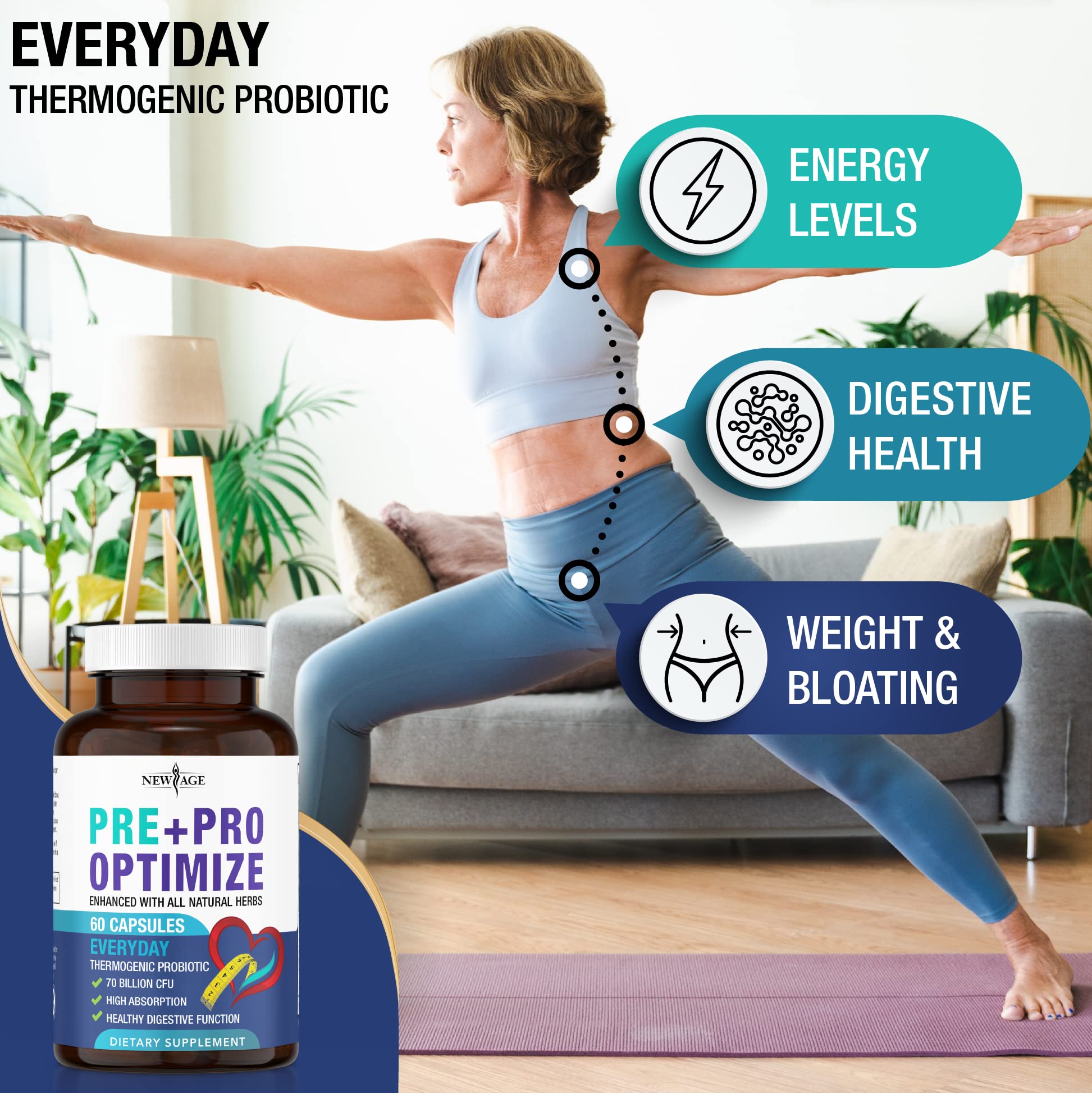 Pro Optimize Probiotics for Women, Menopause, 70 Billion CFU, Digestive Health - Relief for Bloating - AB Mystery