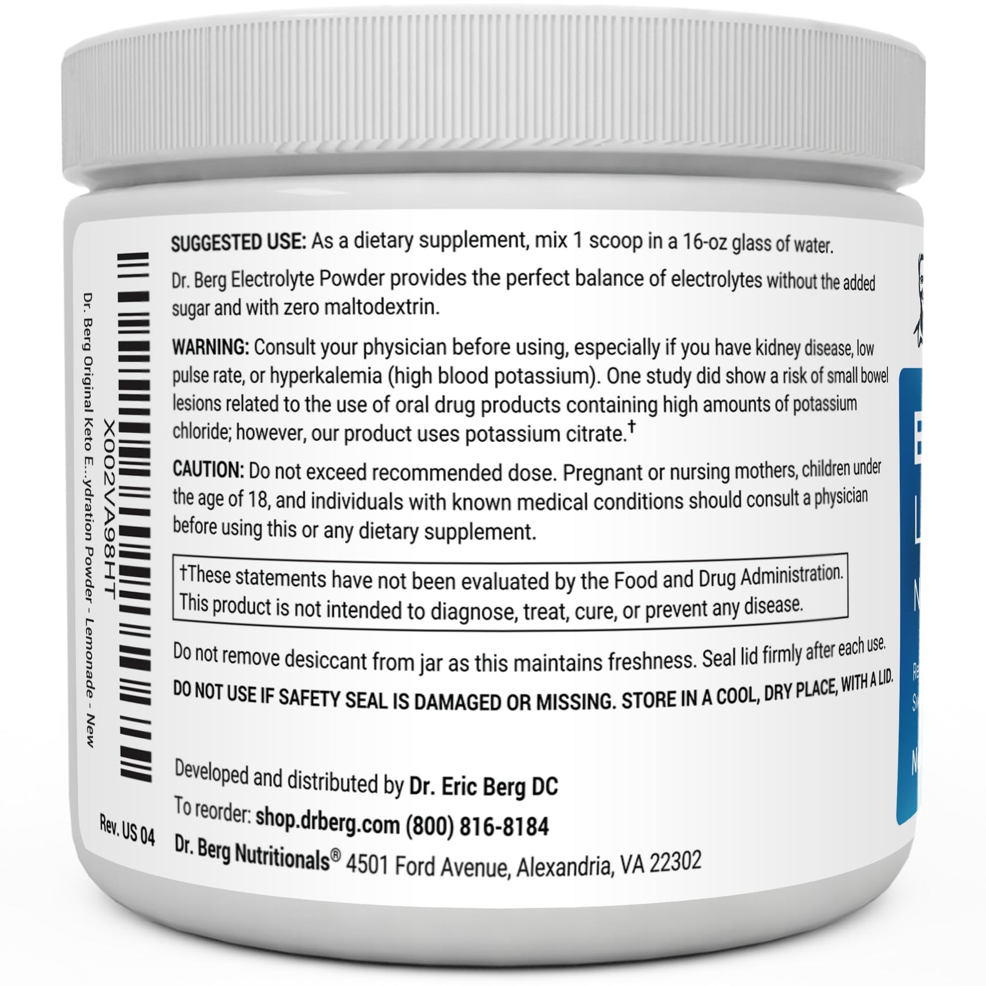 Dr. Berg Hydration Keto Electrolyte Powder - Enhanced w/ 1,000mg of Potassium & Real - AB Mystery