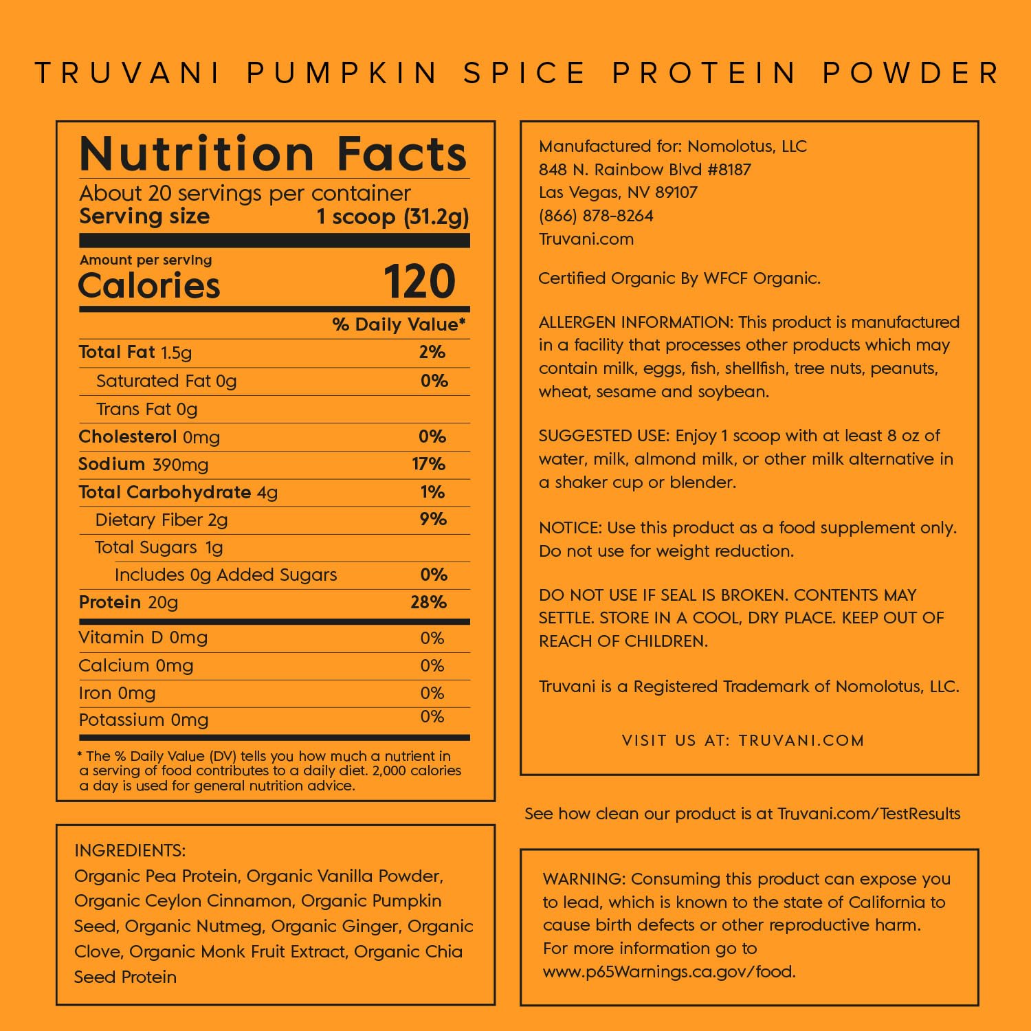 Truvani Organic Vegan Protein Powder Pumpkin Spice - 20g of Plant Based Protein - AB Mystery