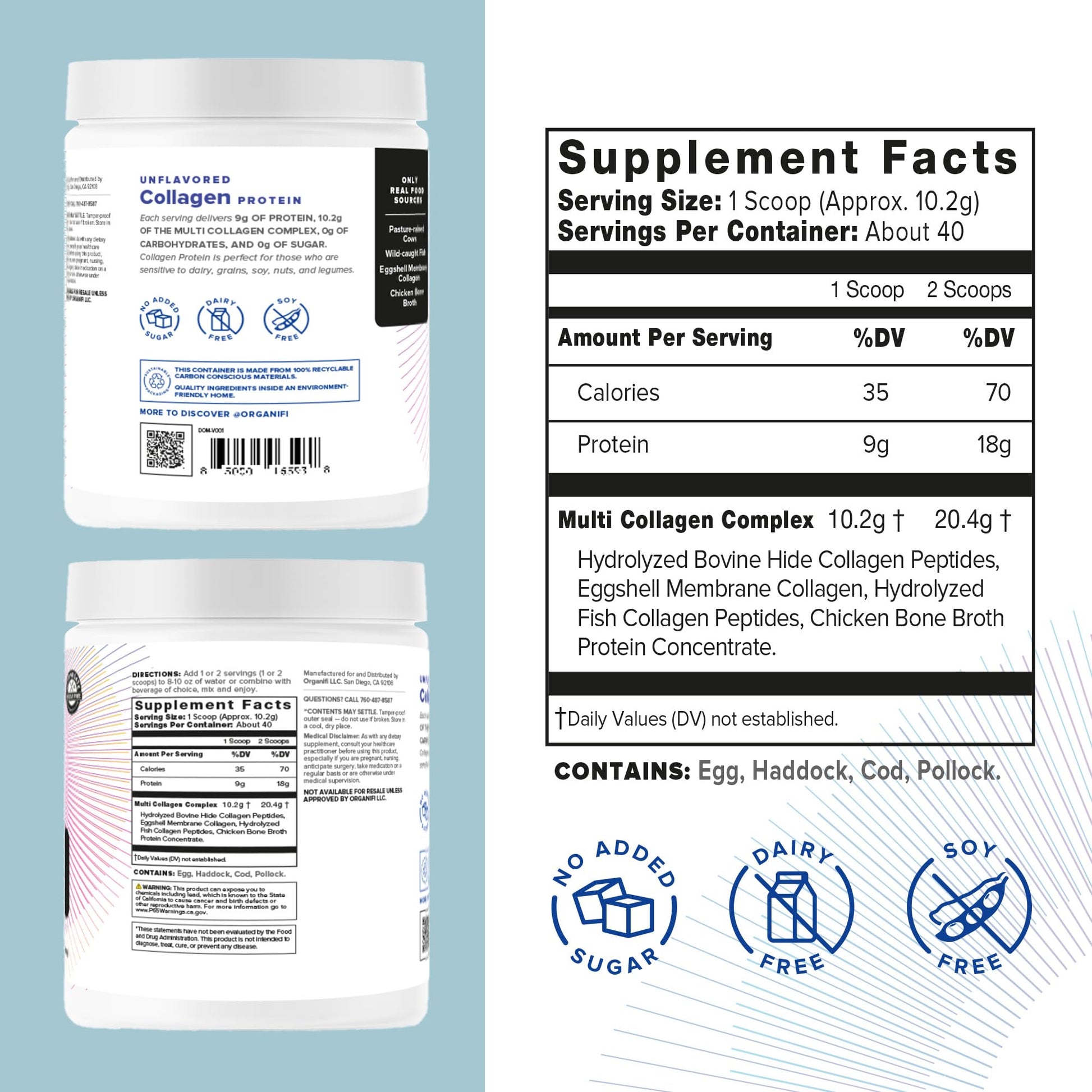 Organifi Unflavored Collagen Powder - Supports Stronger Skin, Nail, and Hair, 40 Servings - AB Mystery