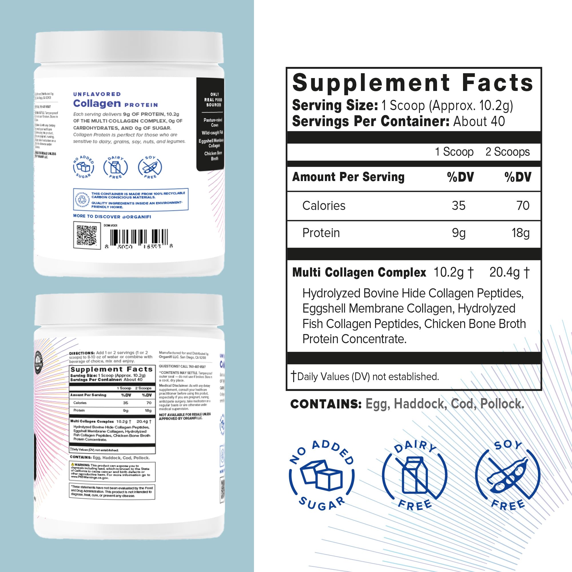 Organifi Unflavored Collagen Powder - Supports Stronger Skin, Nail, and Hair, 40 Servings - AB Mystery