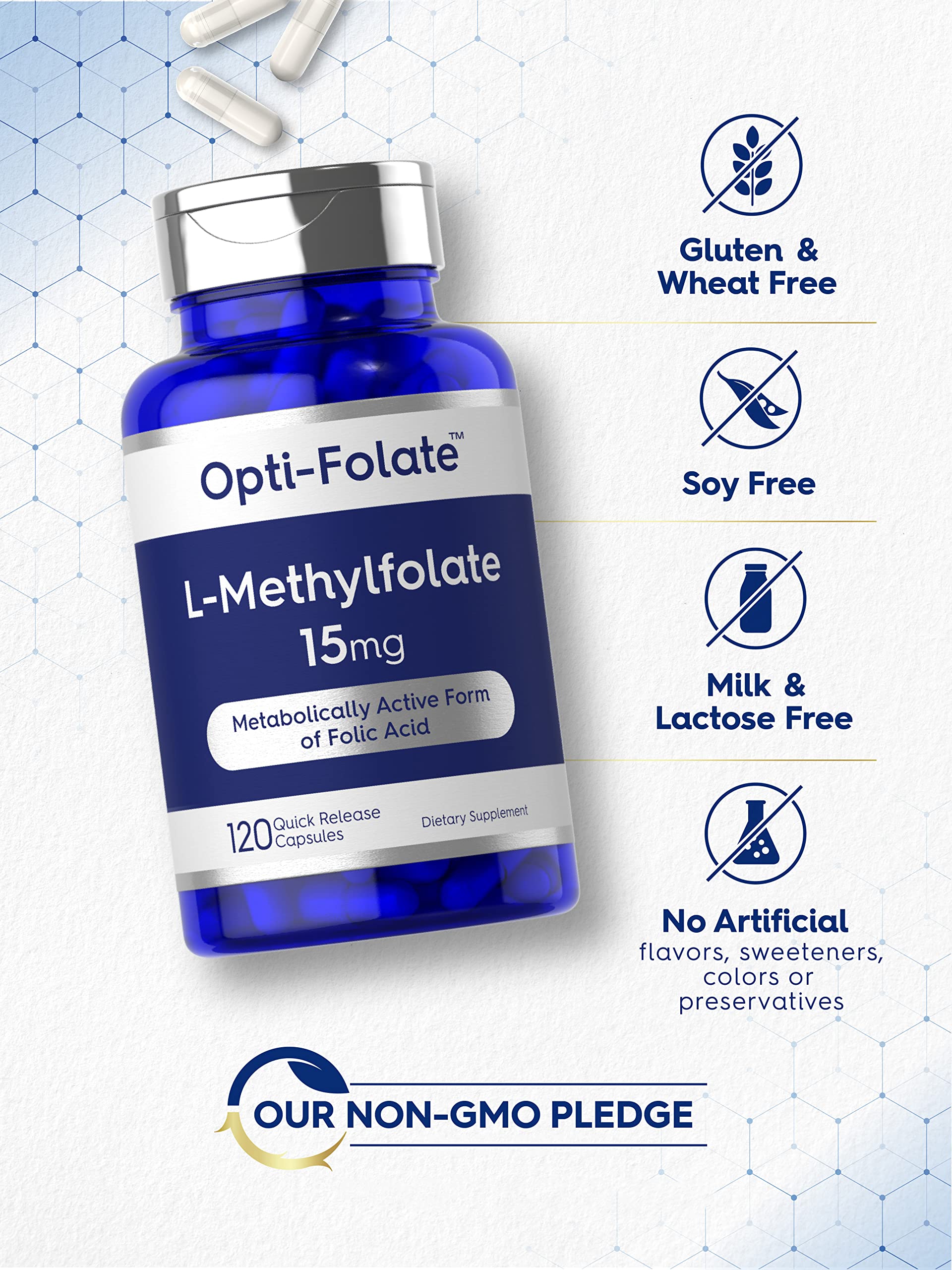 Carlyle L Methylfolate 15mg | 120 Capsules | Value Size | Max Potency | Optimized - AB Mystery