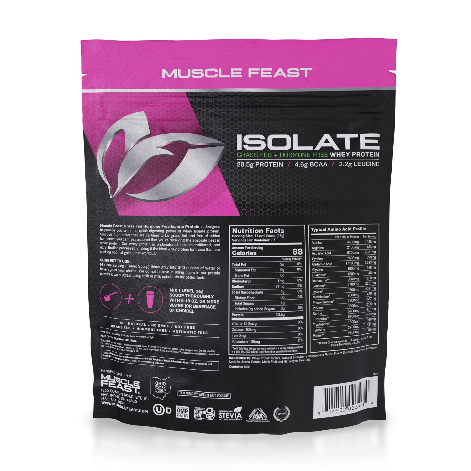 Muscle Feast Grass-Fed Whey Protein Isolate, All Natural Hormone Free Pasture Raised - AB Mystery