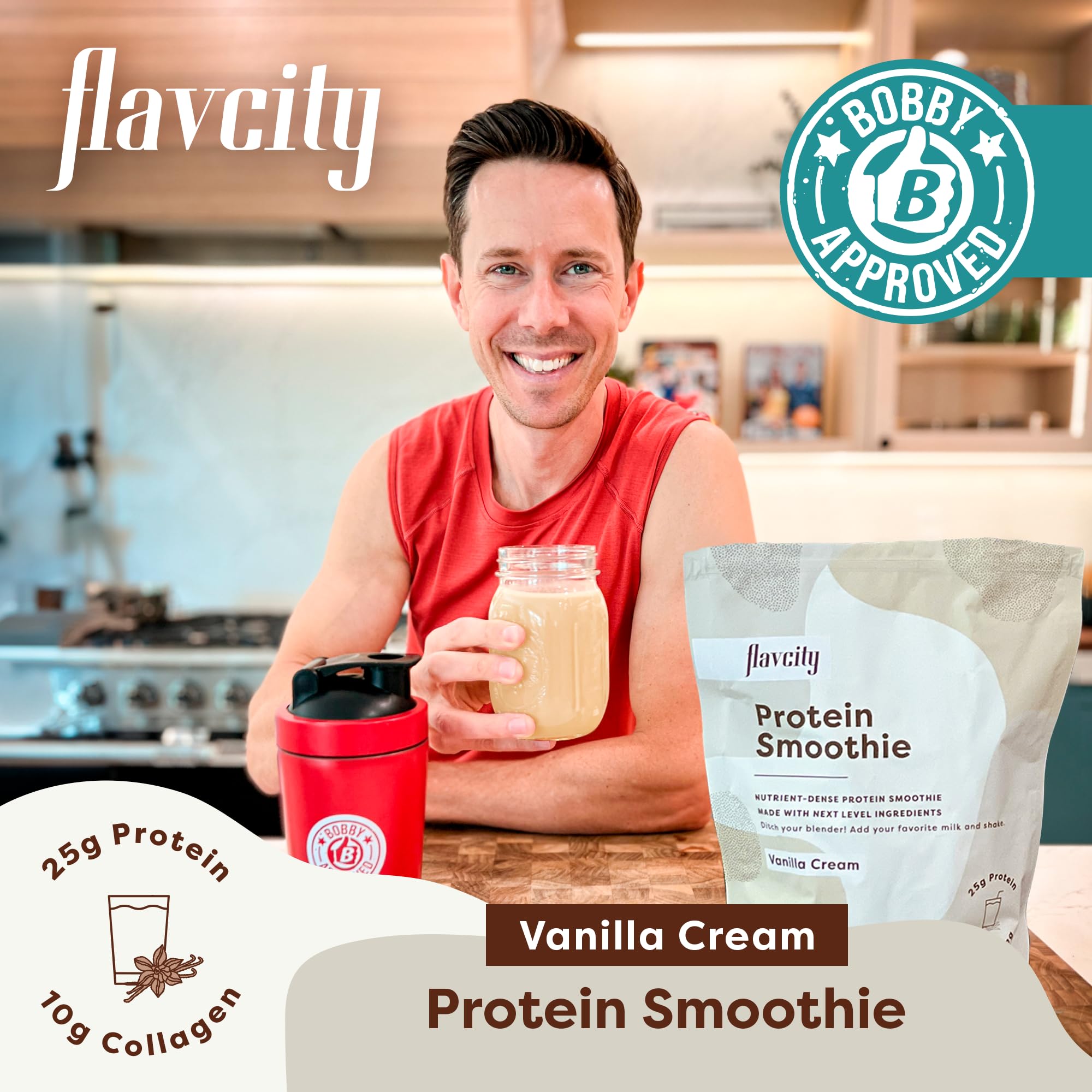 FlavCity Protein Powder Smoothie, Vanilla - 100% Grass-Fed Whey Protein - AB Mystery