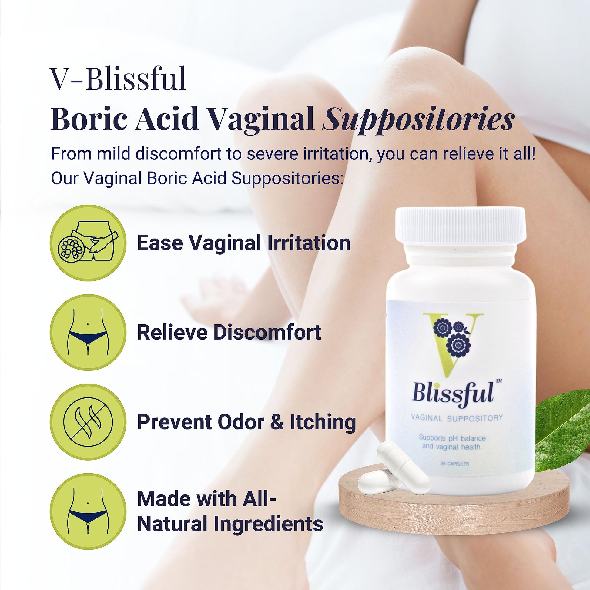V Blissful - Boric Acid Suppositories Helps with Yeast Infections - Effective Feminine Care with Boric Acid, Perfect - AB Mystery