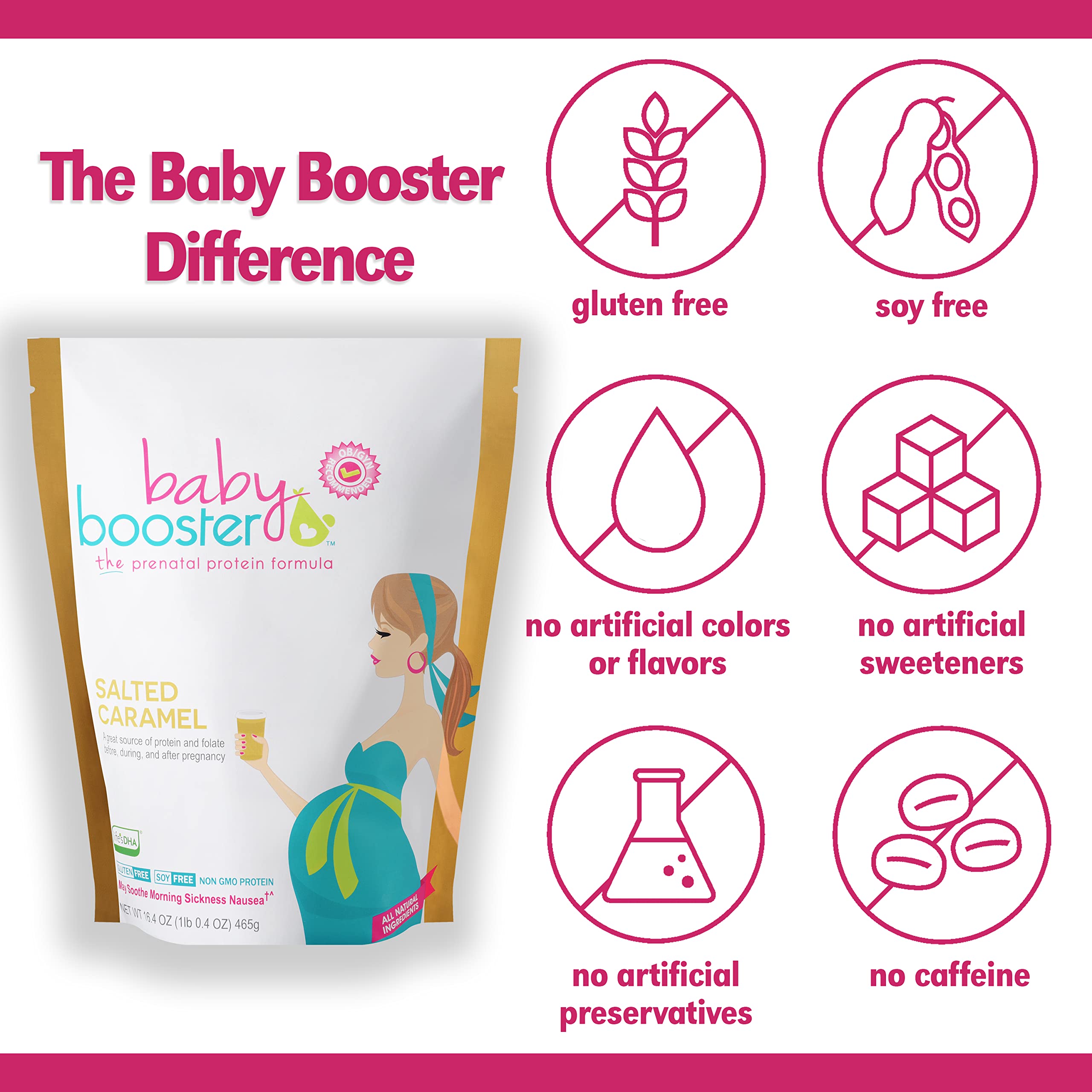 Baby Booster Prenatal Vitamin Supplement Shakes, Tahitian Vanilla and Salted Carmel Baby Booster
