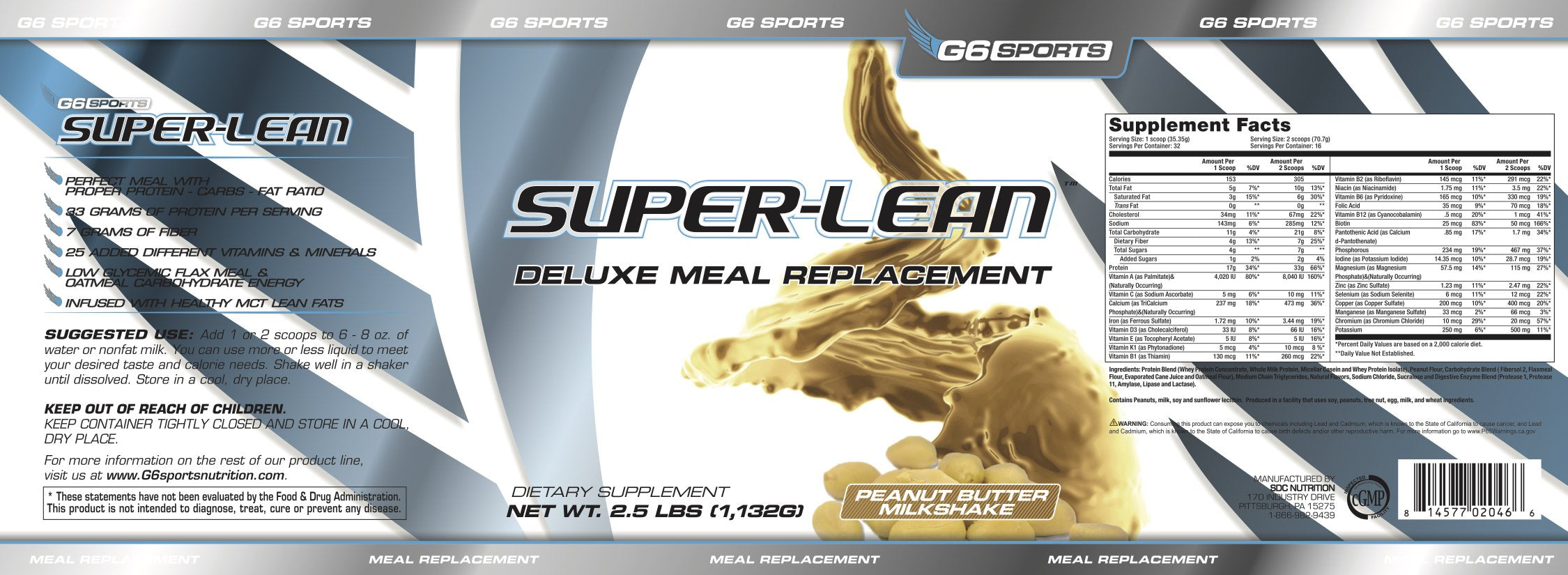 G6 Sports Nutrition Super-Lean Deluxe Meal Replacement (32g Protein, 7g Fiber, 25 Added - AB Mystery