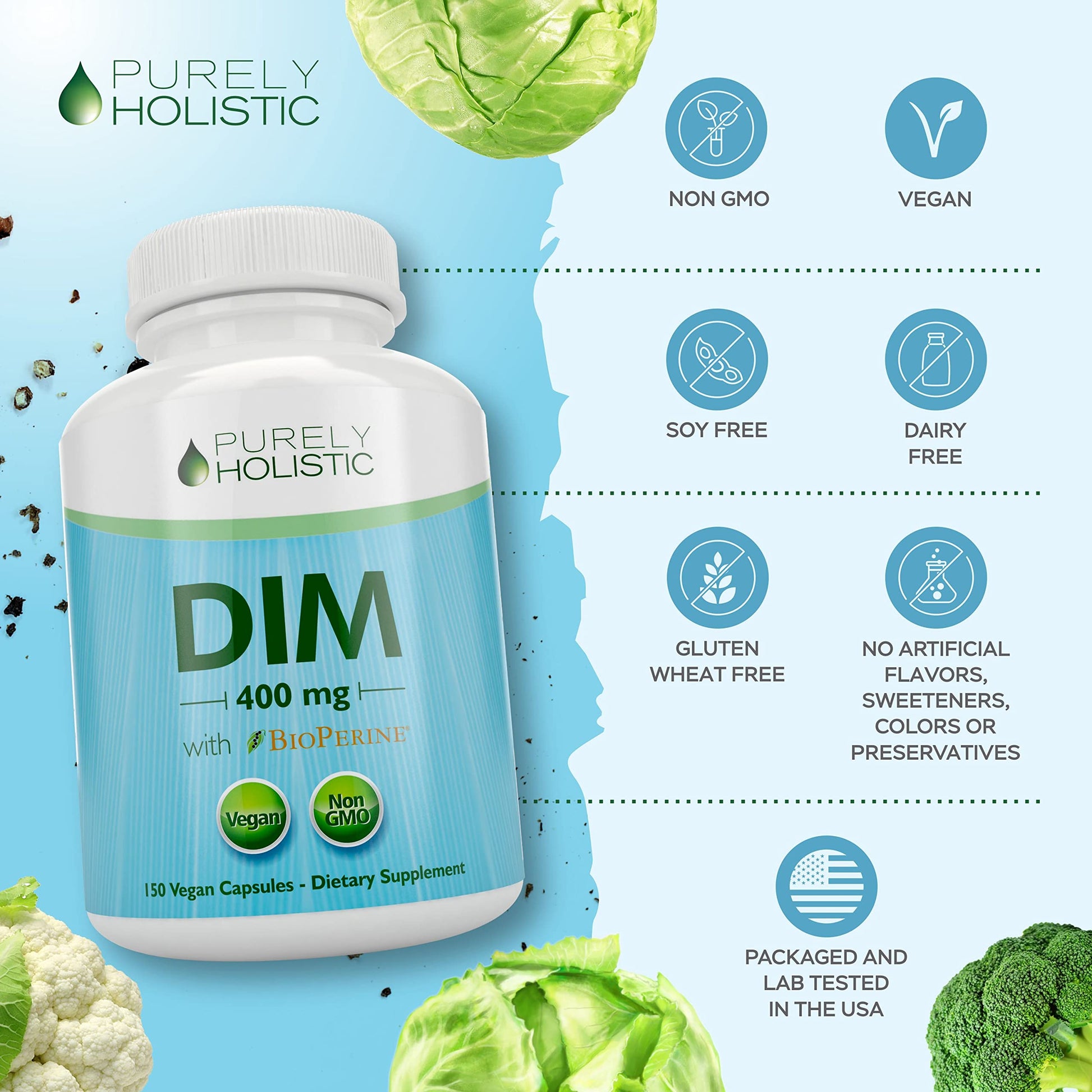 DIM Supplement 400mg Plus Bioperine - 150 Vegan Capsules - 5 Month Supply - Hormone Balance - AB Mystery