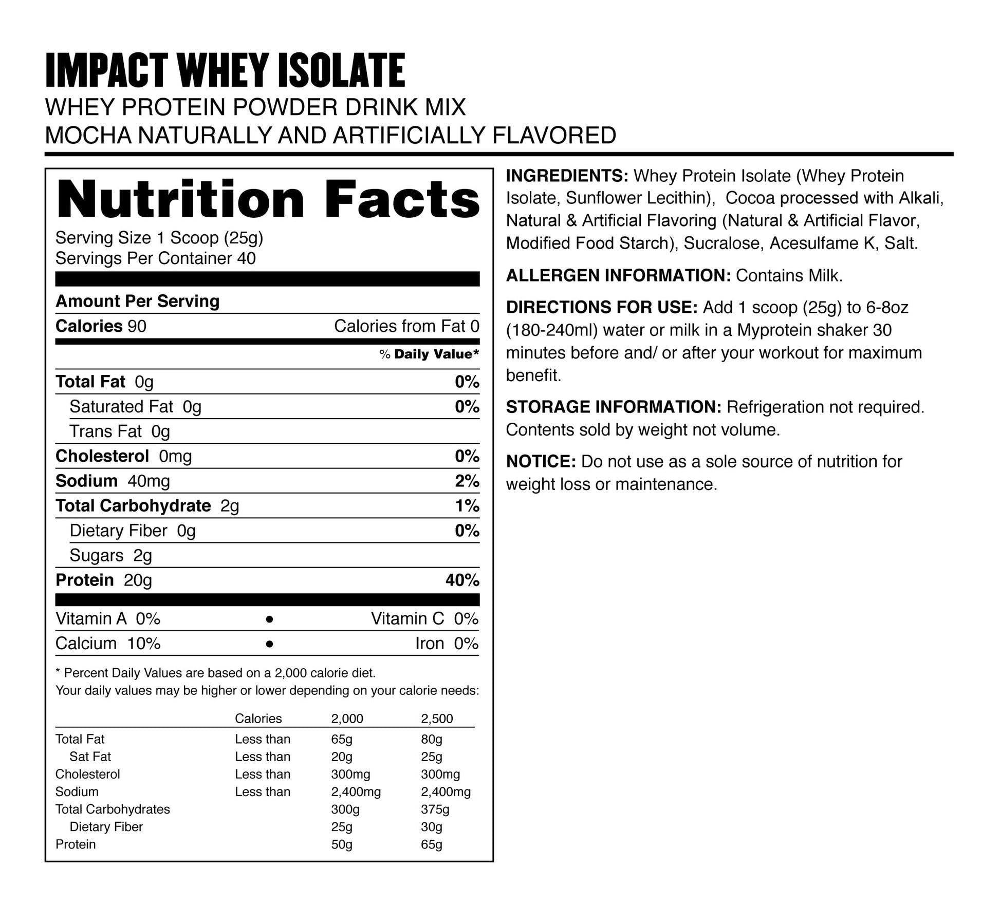 Myprotein Impact Whey Isolate - Mocha, 2.2 Lbs (40 Servings) - AB Mystery
