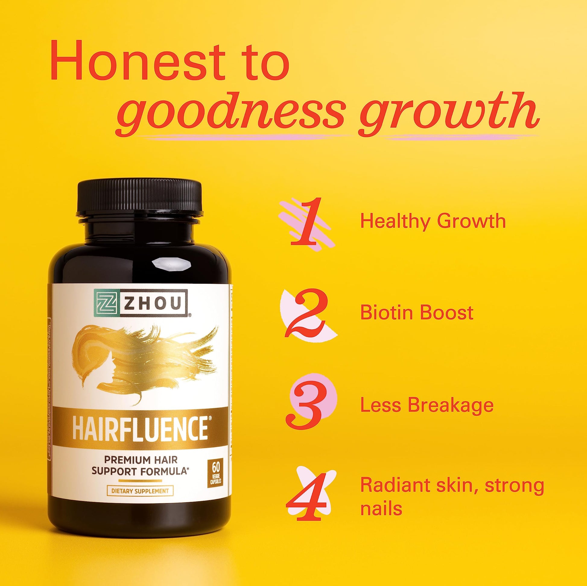 Zhou Hairfluence, Hair Growth Supplement with Biotin 5000mcg, Collagen, Keratin, - AB Mystery