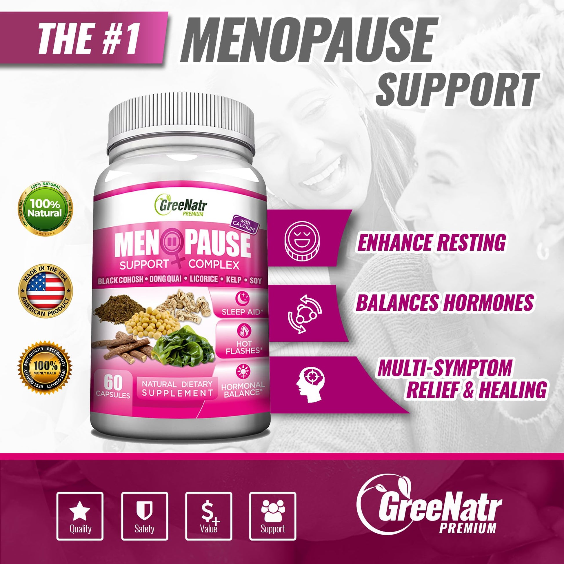 GreeNatr Pure Moringa Oleifera for Mood Enhancement Plus Menopause Support Complex for Hot Flashes - AB Mystery
