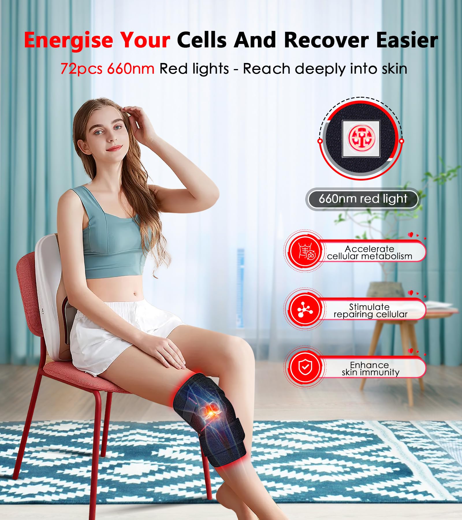 Red Light Therapy for Knee, Infrared Red Light Therapy Device Wrap Belt with 660nm Red Light - AB Mystery