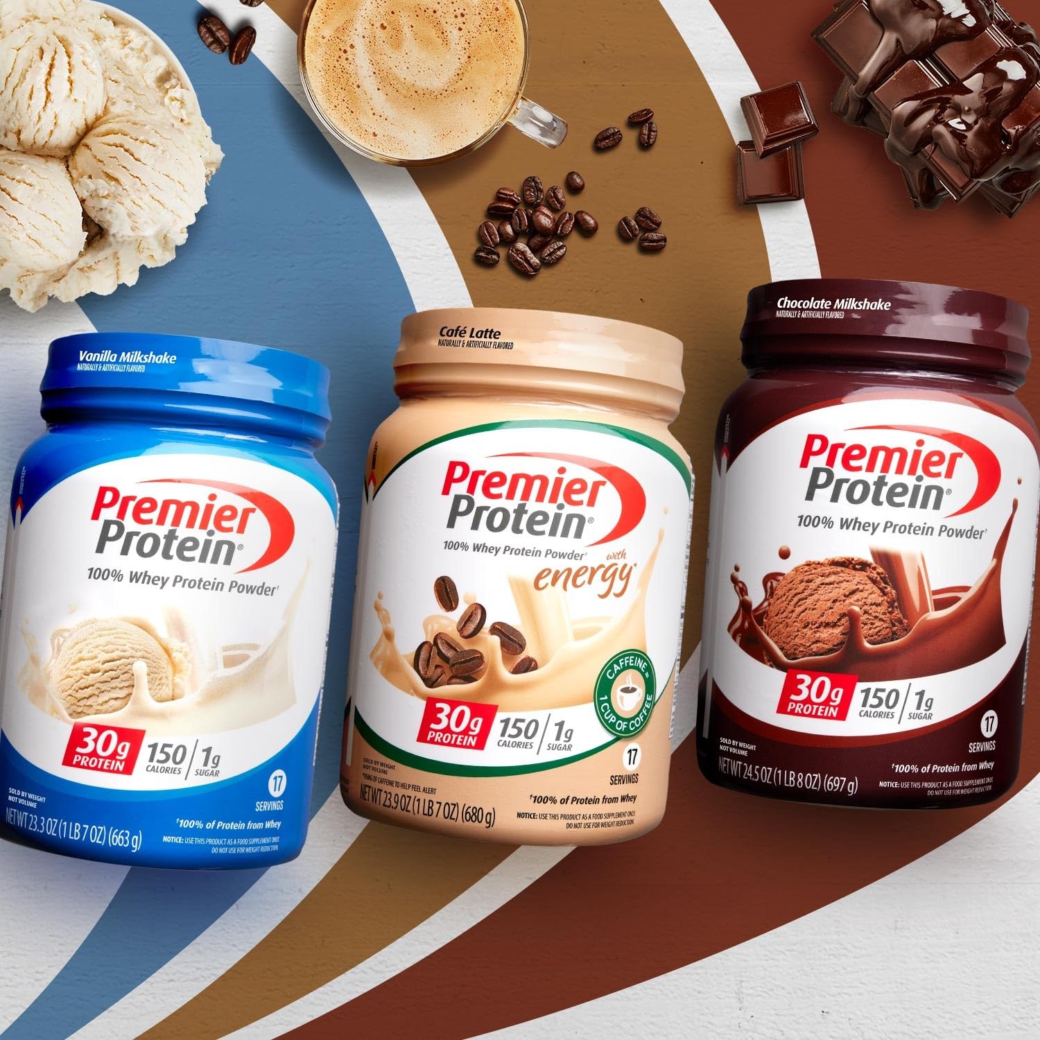 Premier Protein Powder, Cafe Latte , 30g Protein, 1g Sugar, 100% Whey Protein - AB Mystery