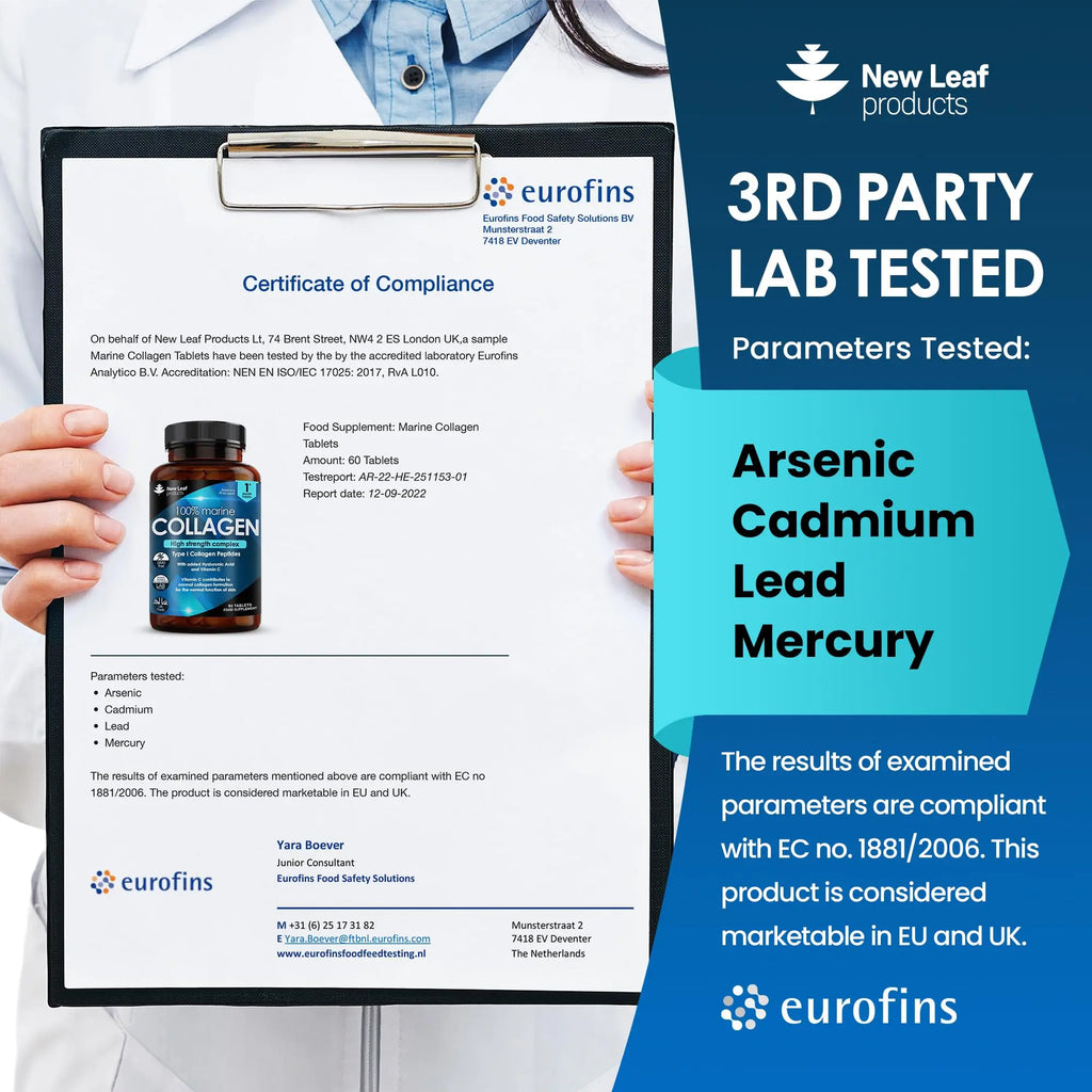 Pure Marine Collagen 100% Marine Collagen Type 1 1500mg - Hydrolysed Collagen Peptides Enhanced with Hyaluronic Acid & Vitamin C NEW LEAF PRODUCTS