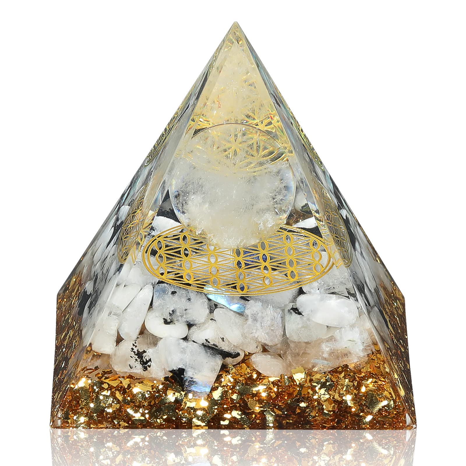 Hopeseed Orgone Pyramid for Positive Energy, Orgonite Rainbow Moonstone&White Crystal 