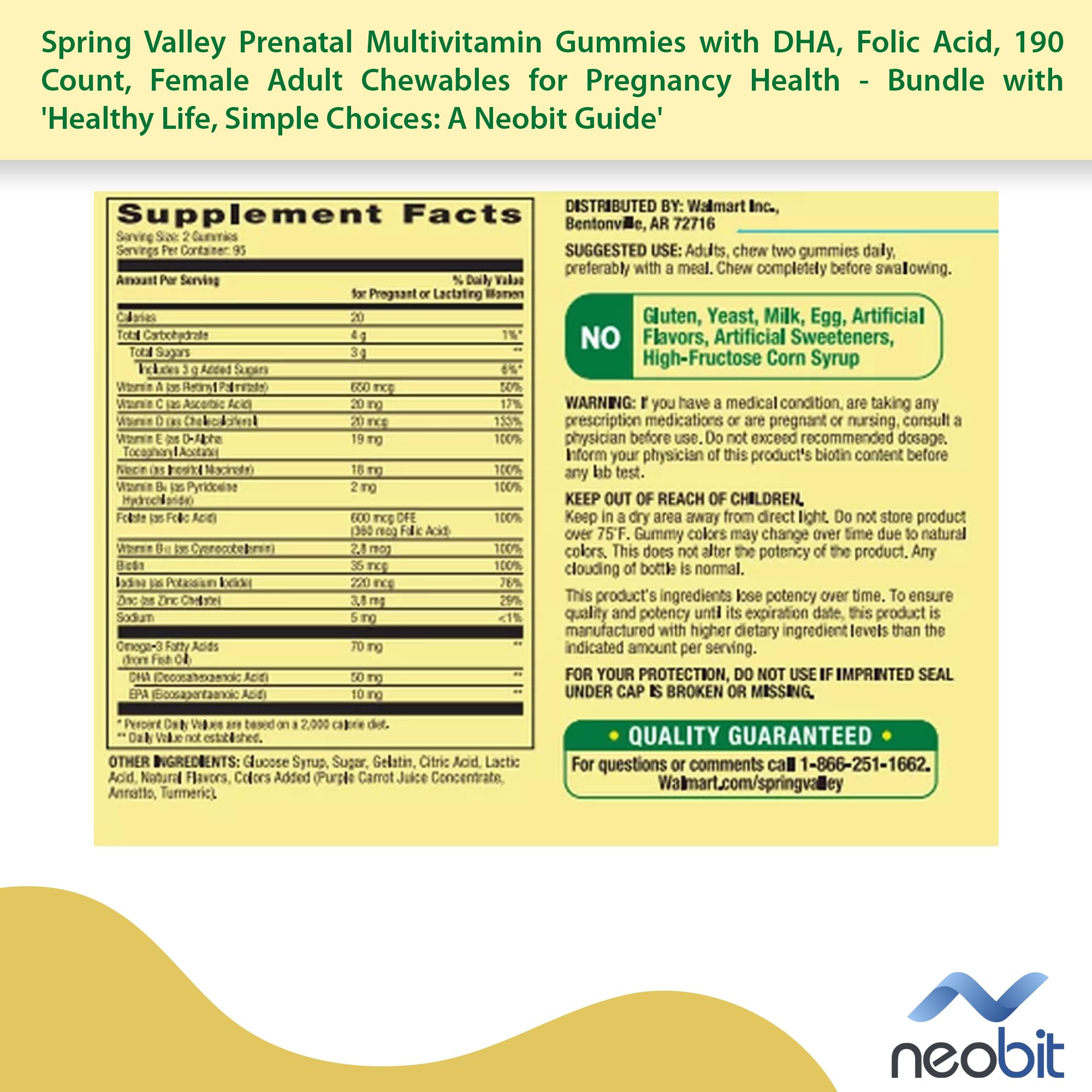 Spring Valley Prenatal Multivitamin Gummies with DHA, Folic Acid, 190 Count, Female Adult Chewables Neobit