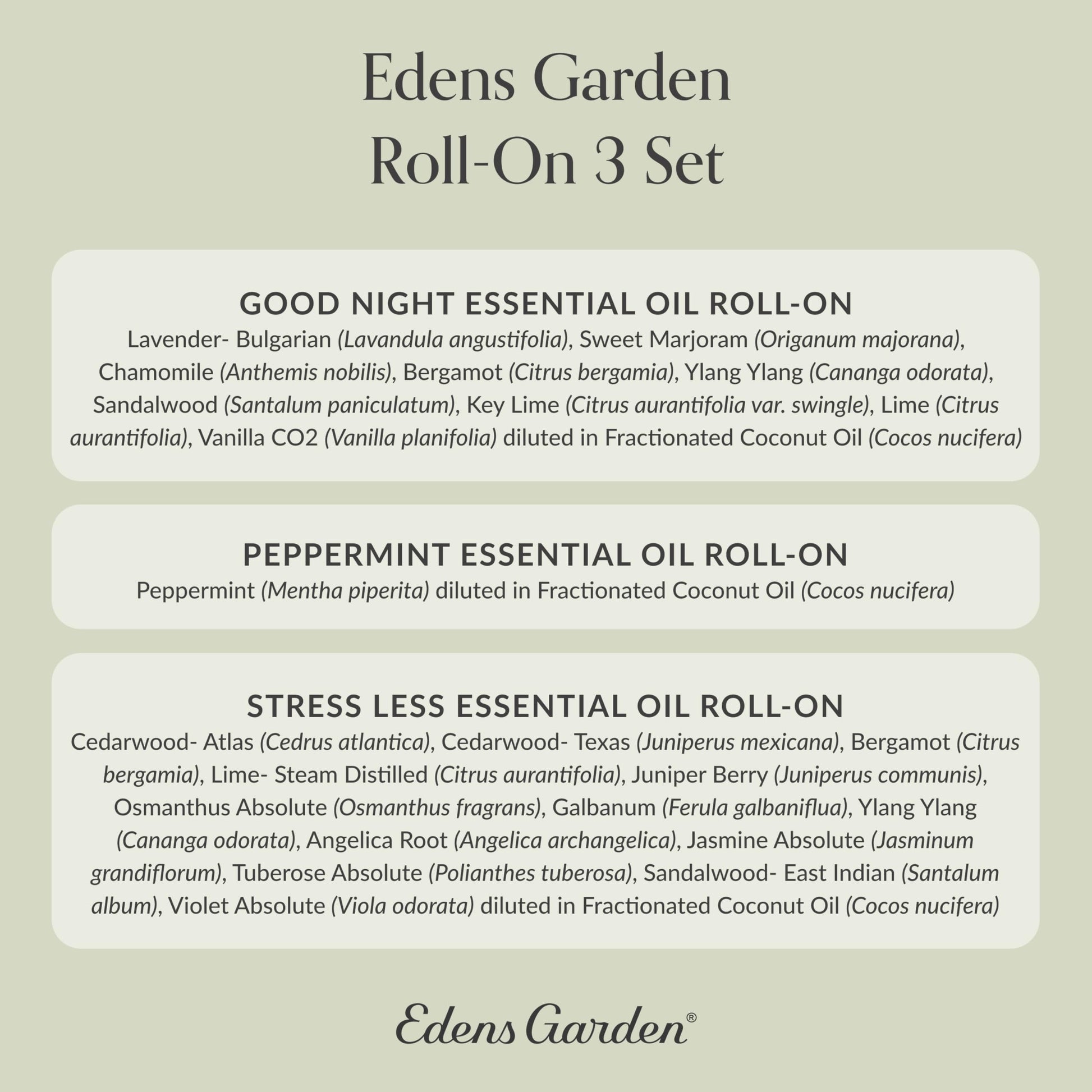 Edens Garden Essential Oil Roll-On Set (Good Night, Peppermint, Stress Less)- Aromatherapy Roller - AB Mystery