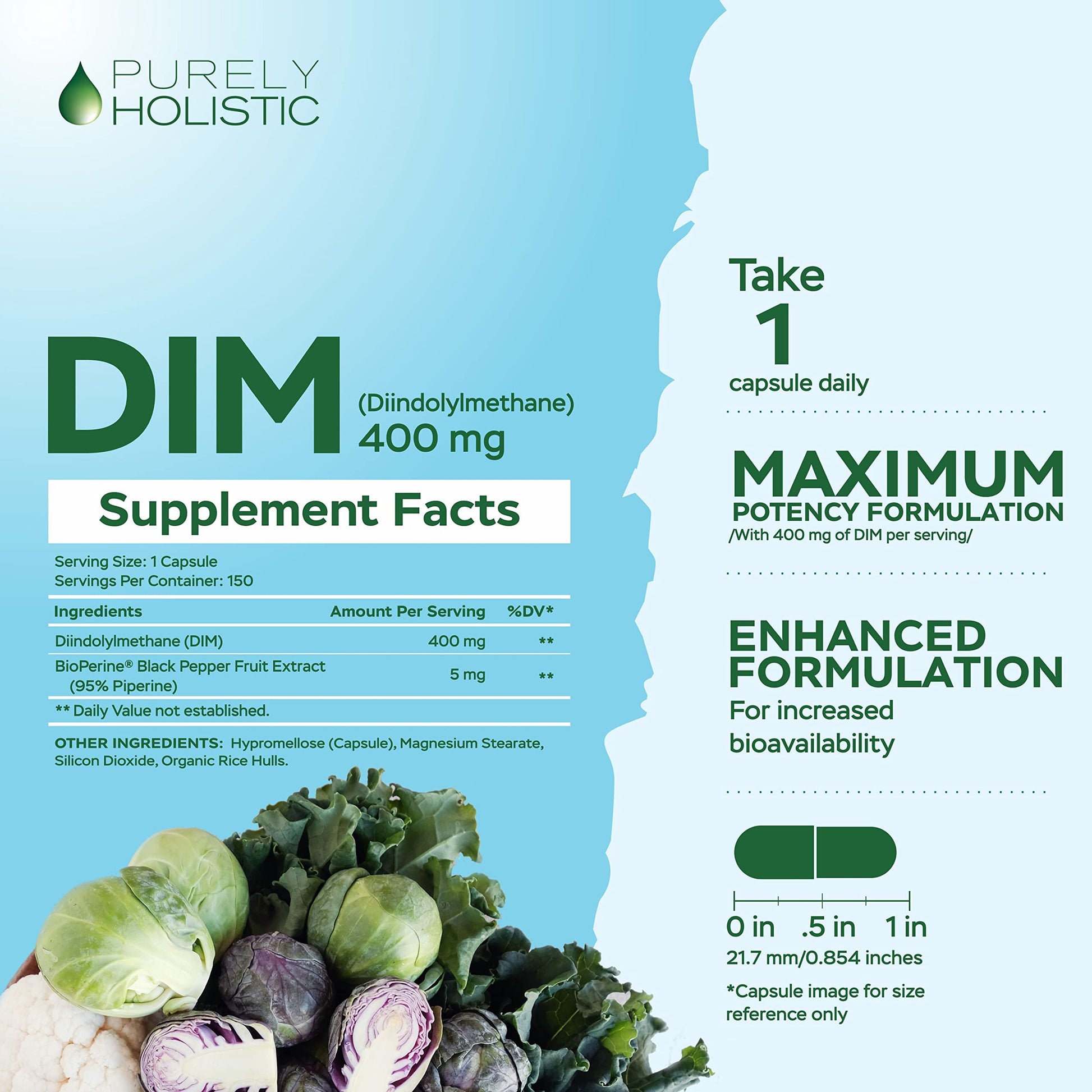 DIM Supplement 400mg Plus Bioperine - 150 Vegan Capsules - 5 Month Supply - Hormone Balance - AB Mystery