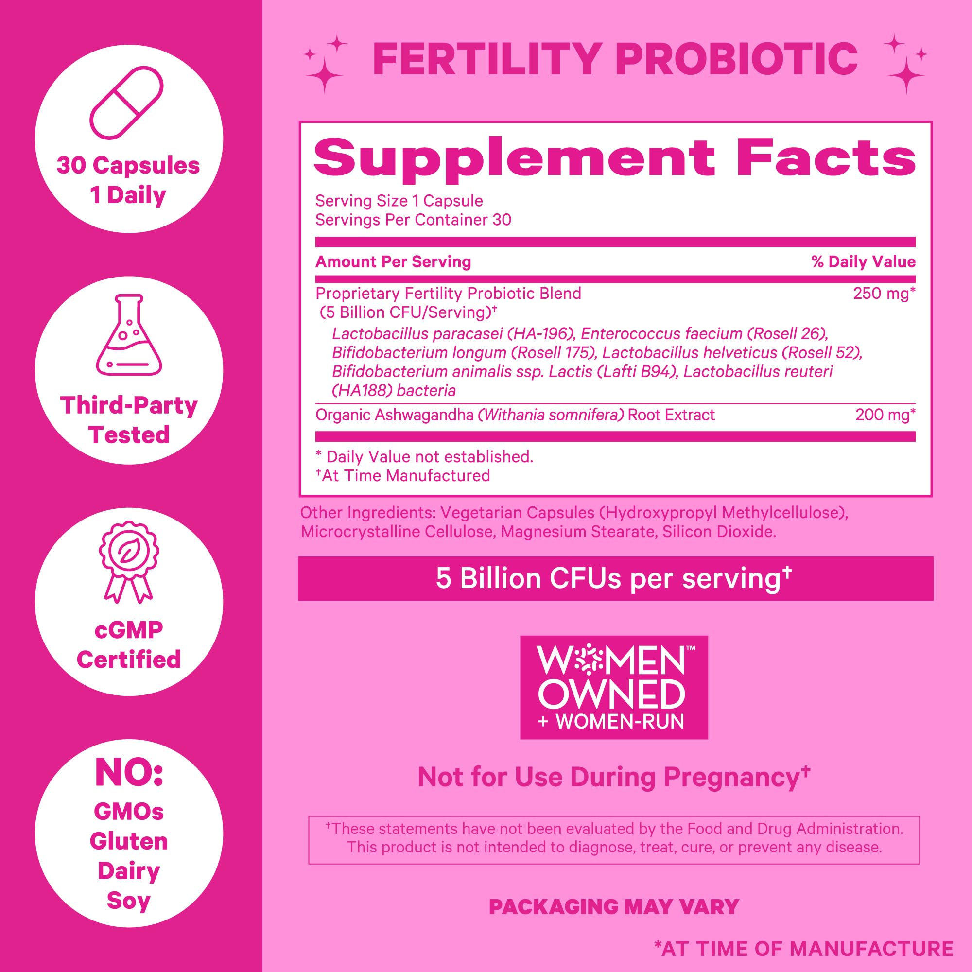 Pink Stork Fertility Support Probiotics for Women with Ashwagandha for Vaginal Health, Conception Pink Stork