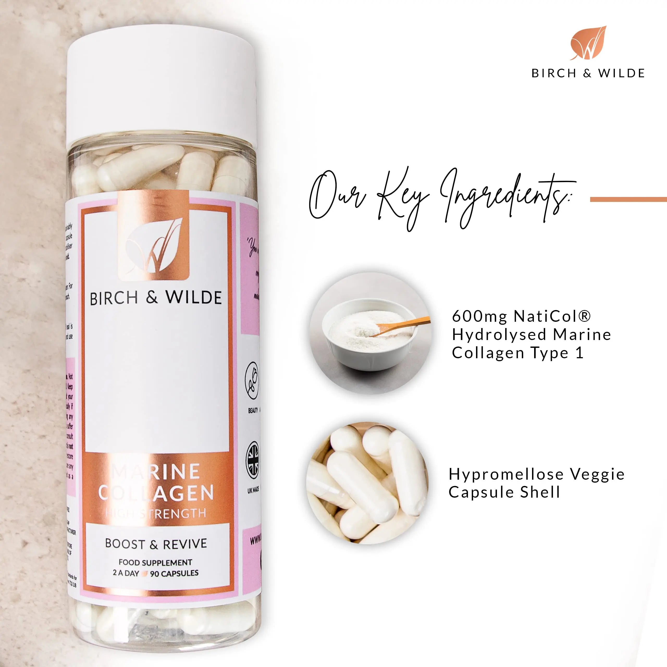 Marine Collagen Peptides Capsules - Hydrolyzed Collagen Supplements for Women & Men - AB Mystery