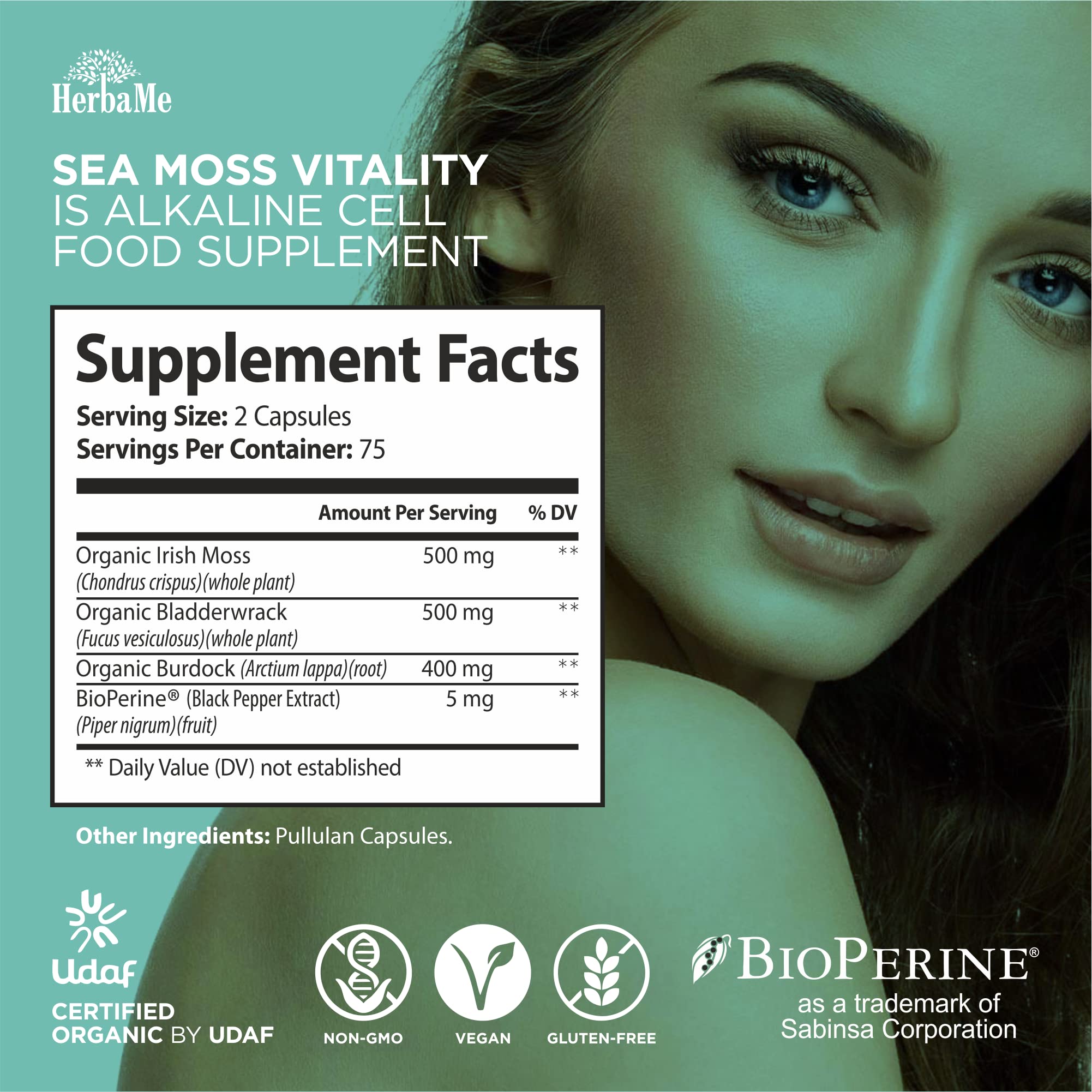 HerbaMe Organic Irish Sea Moss with Bladderwrack, Burdock Root & Black Pepper Extract - AB Mystery