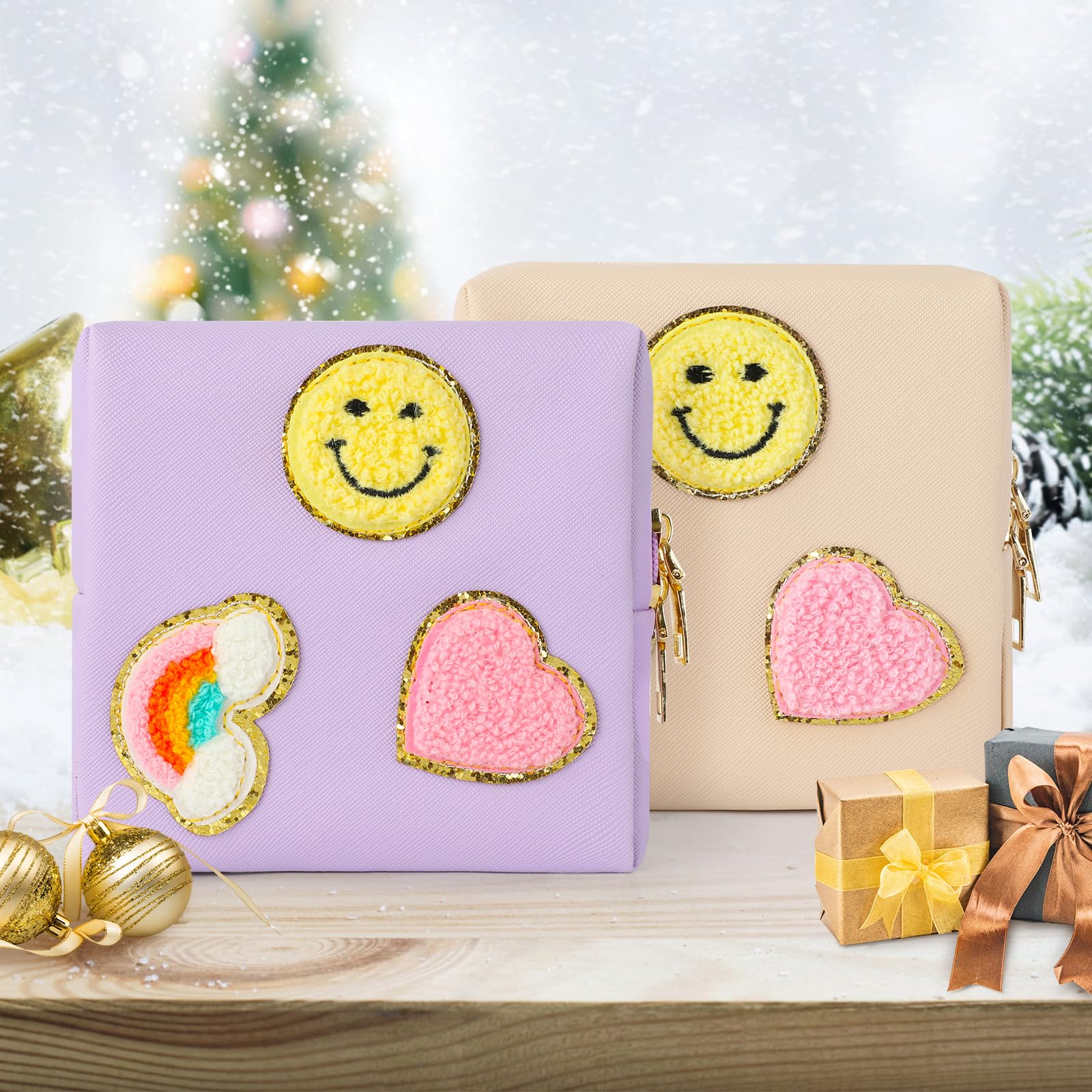 Preppy Patch Period Bag for Teen Aged Girls, Sanitary Napkin Storage Bag, Functional PU Leather Sanitary - AB Mystery