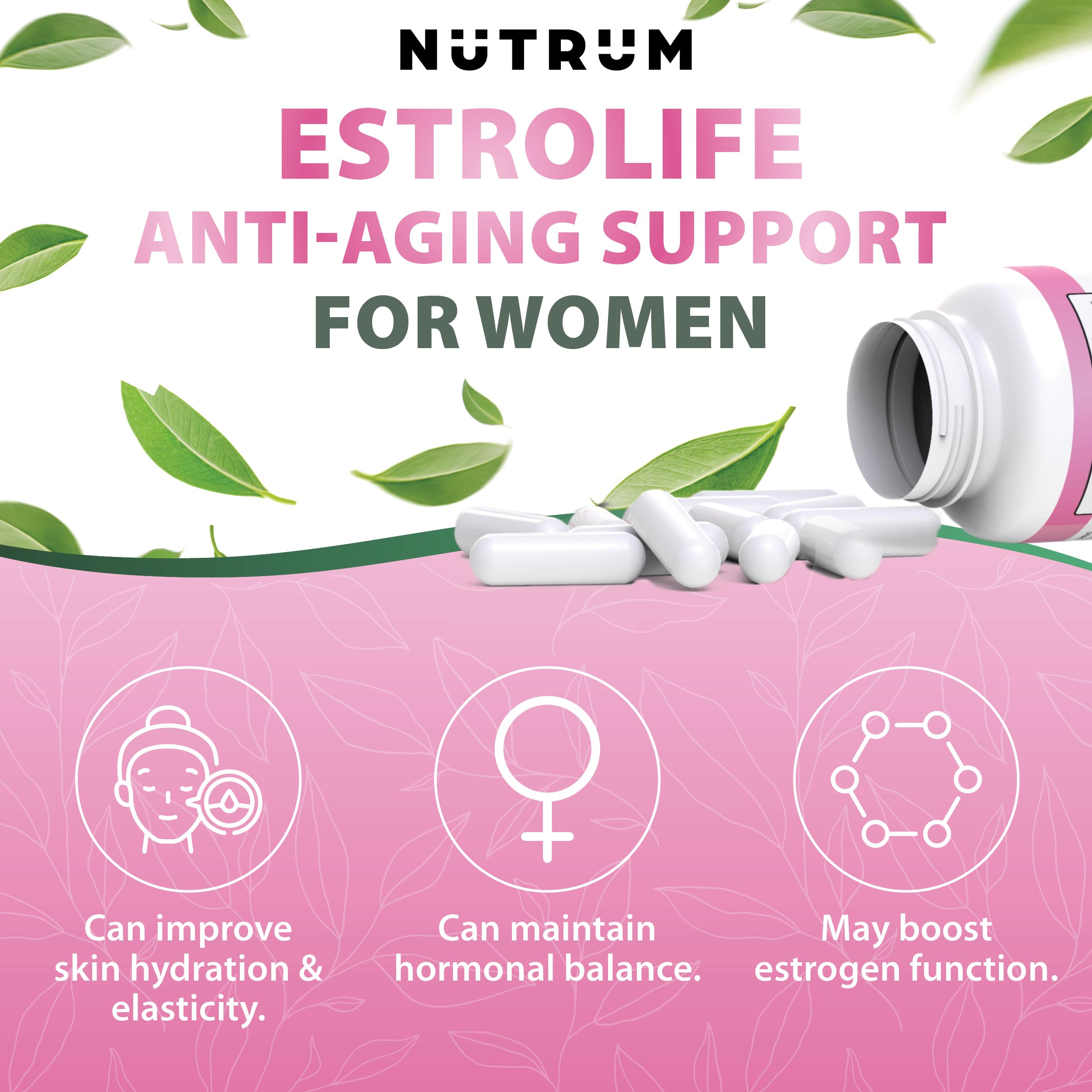 Estrolife Anti-Aging Support for Women by Nutrum, Vegan Supplement for Long Lasting Female Hormonal Balance - AB Mystery