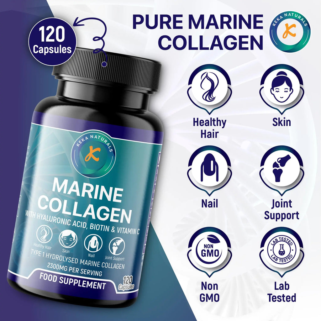 Hydrolysed Marine Collagen Peptides 2300mg - Enhanced with Hyaluronic Acid & Vitamin C - AB Mystery