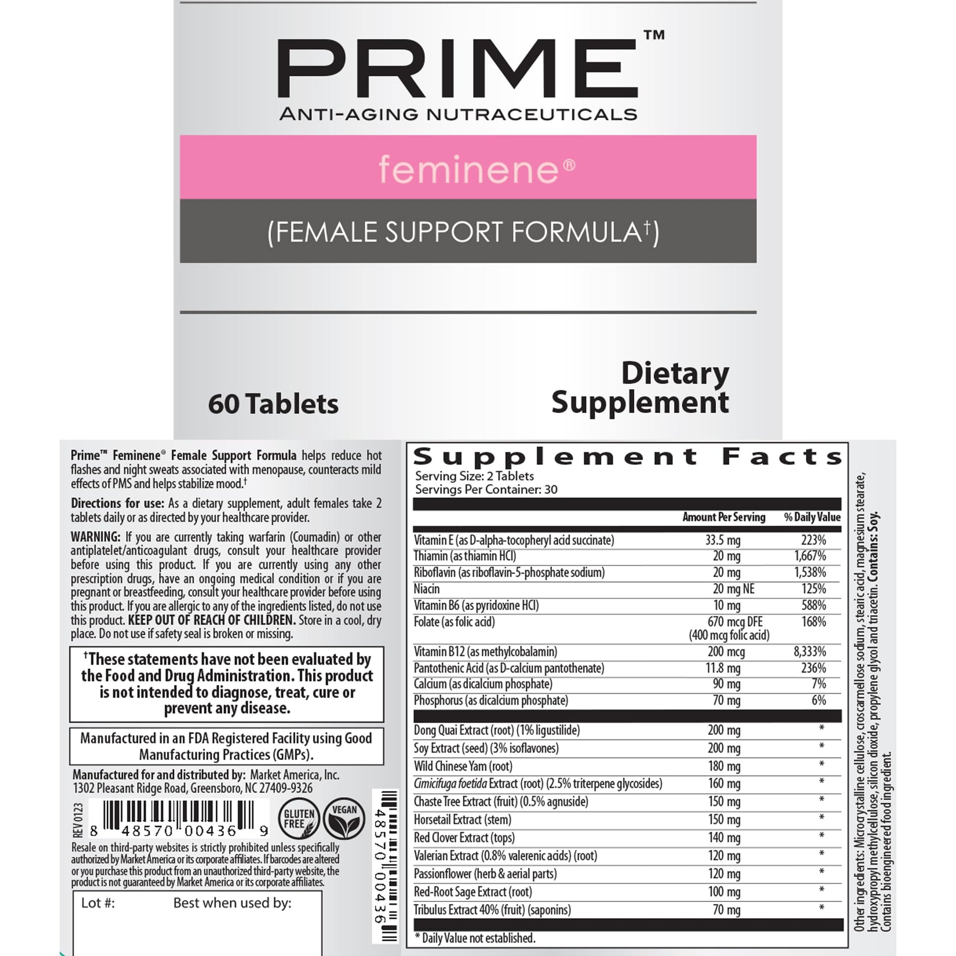 Prime Feminene Female Support Formula, Helps to Reduce Hot Flashes & Night Sweats Associated - AB Mystery