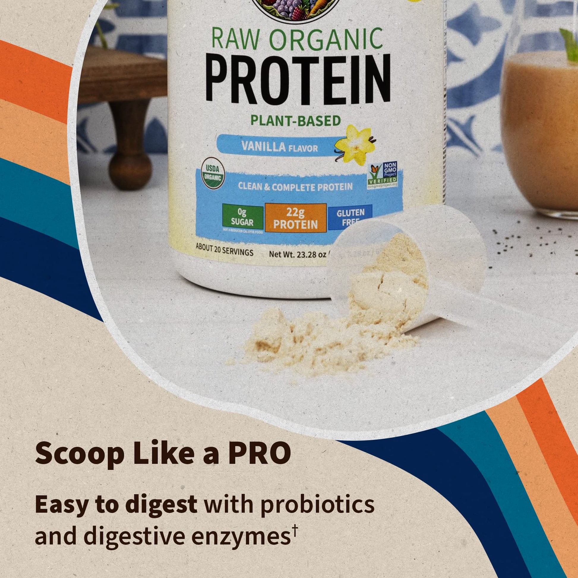 Organic Vegan Vanilla Protein Powder - Garden of Life – 22g Complete Plant Based Raw - AB Mystery
