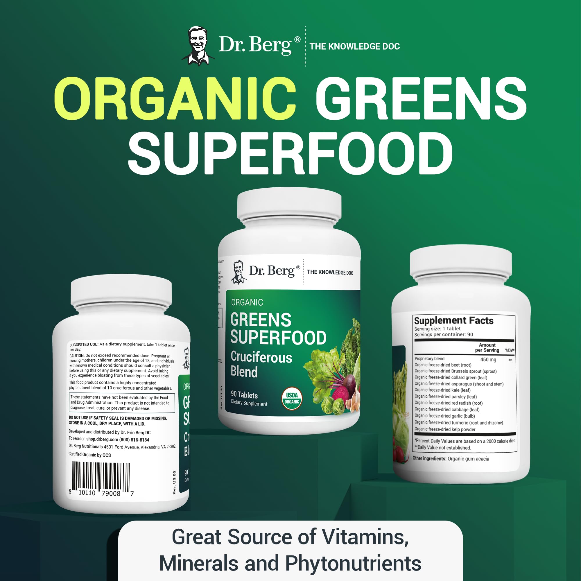 Dr. Berg's Greens Superfood Cruciferous Vegetable Tablets - Vegetable Supplements - AB Mystery