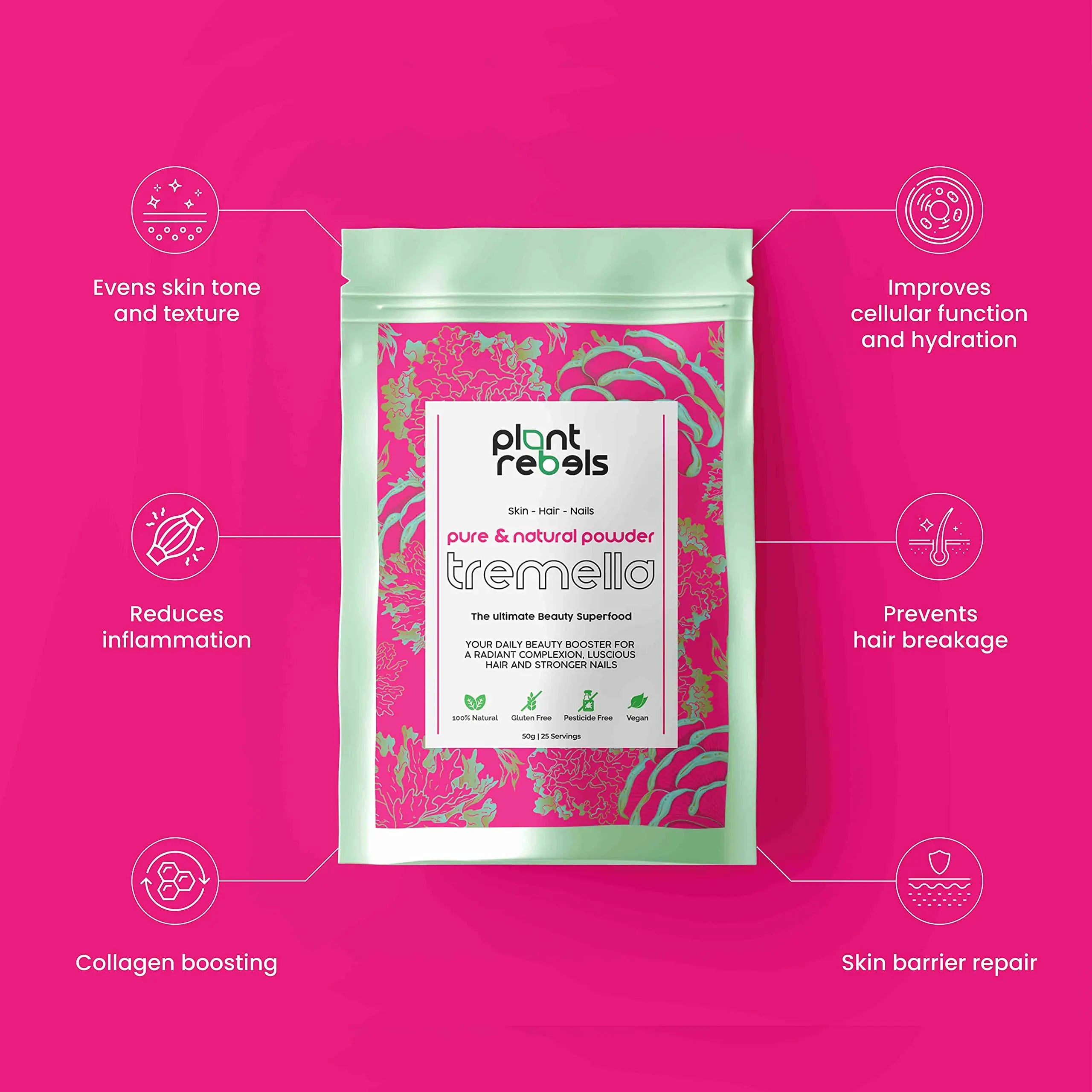 Plant Rebels Pure Tremella Mushroom Extract Powder | Vegan Collagen | Anti Aging - AB Mystery