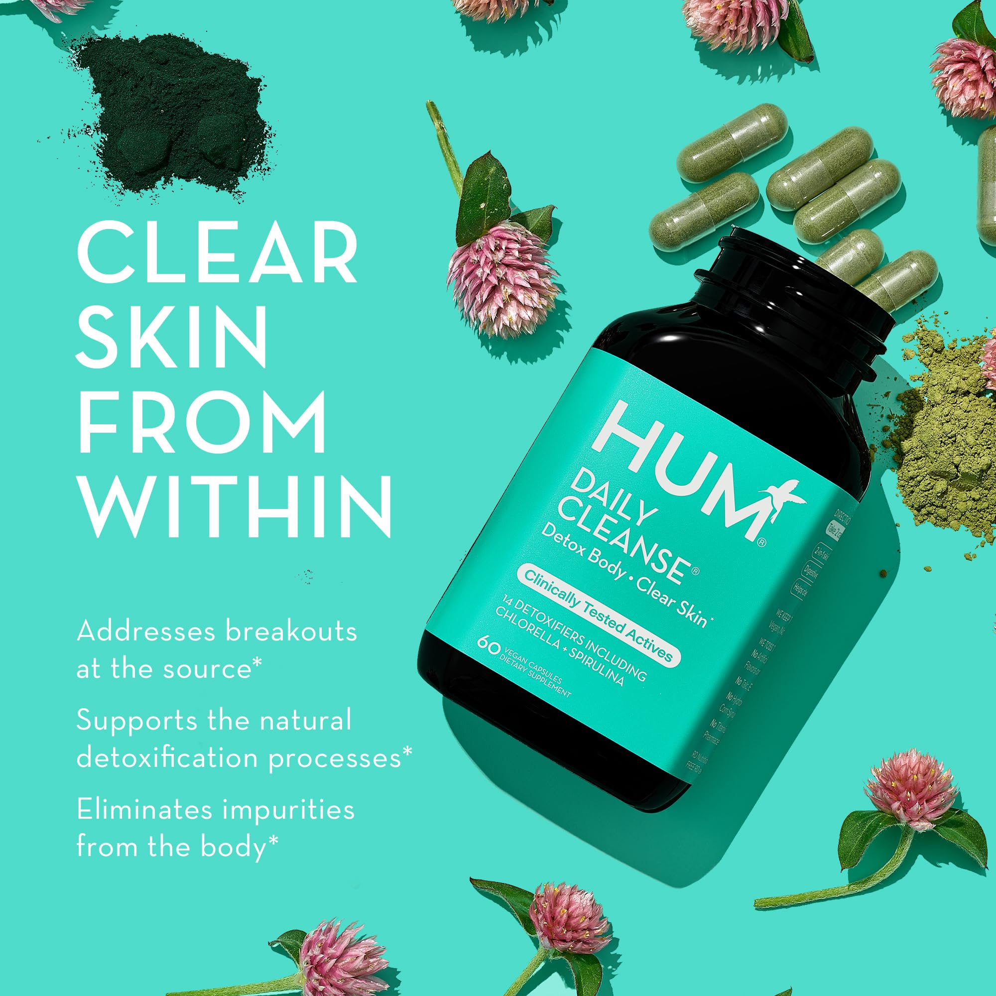 HUM Daily Cleanse Acne Supplements - Support for Clear Skin & Improved Digestion - AB Mystery