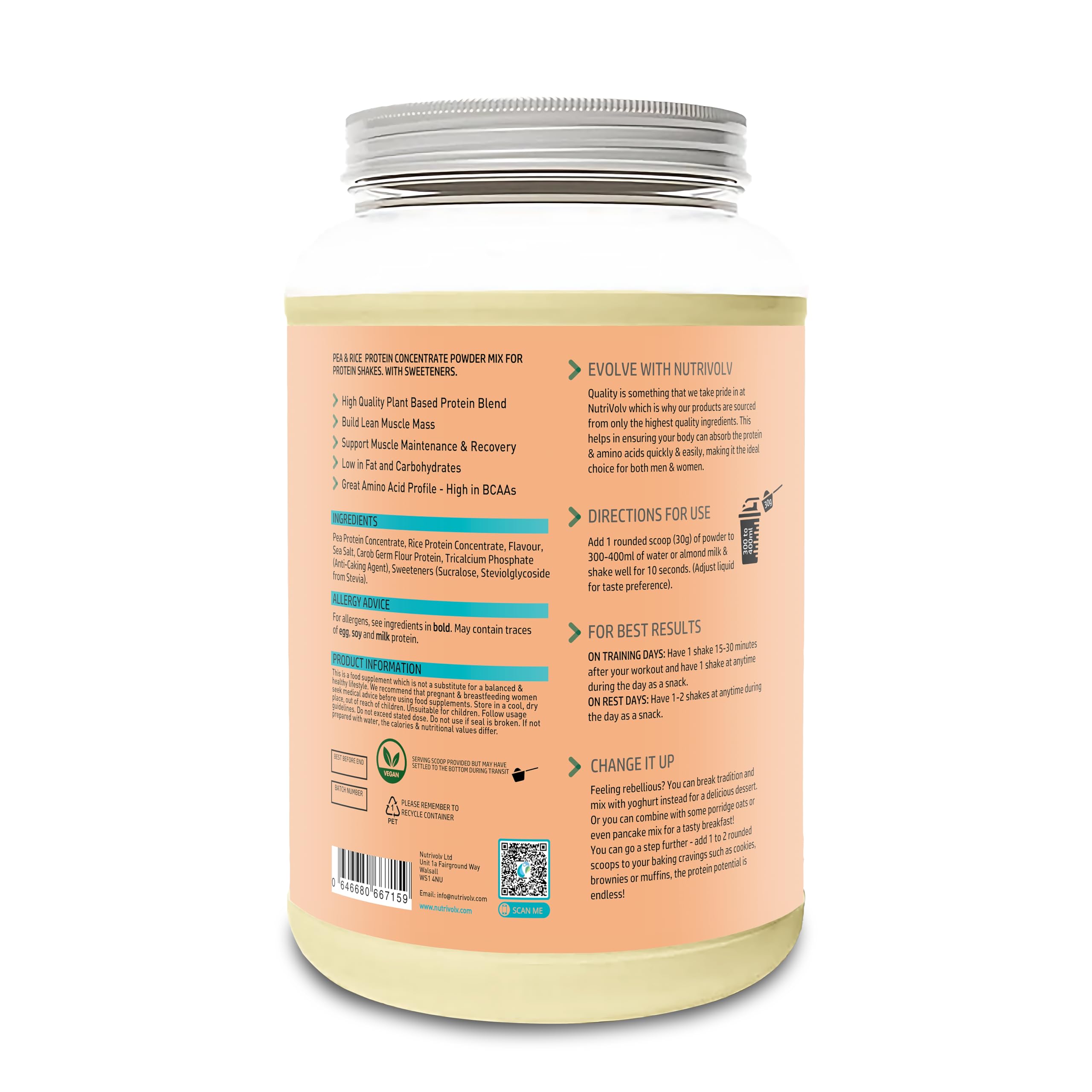 NutriVolv Vegan Plant Based Protein Powder | Peanut Butter Cereal Flavour 900g | Pea & Rice Protein Blend NutriVolv