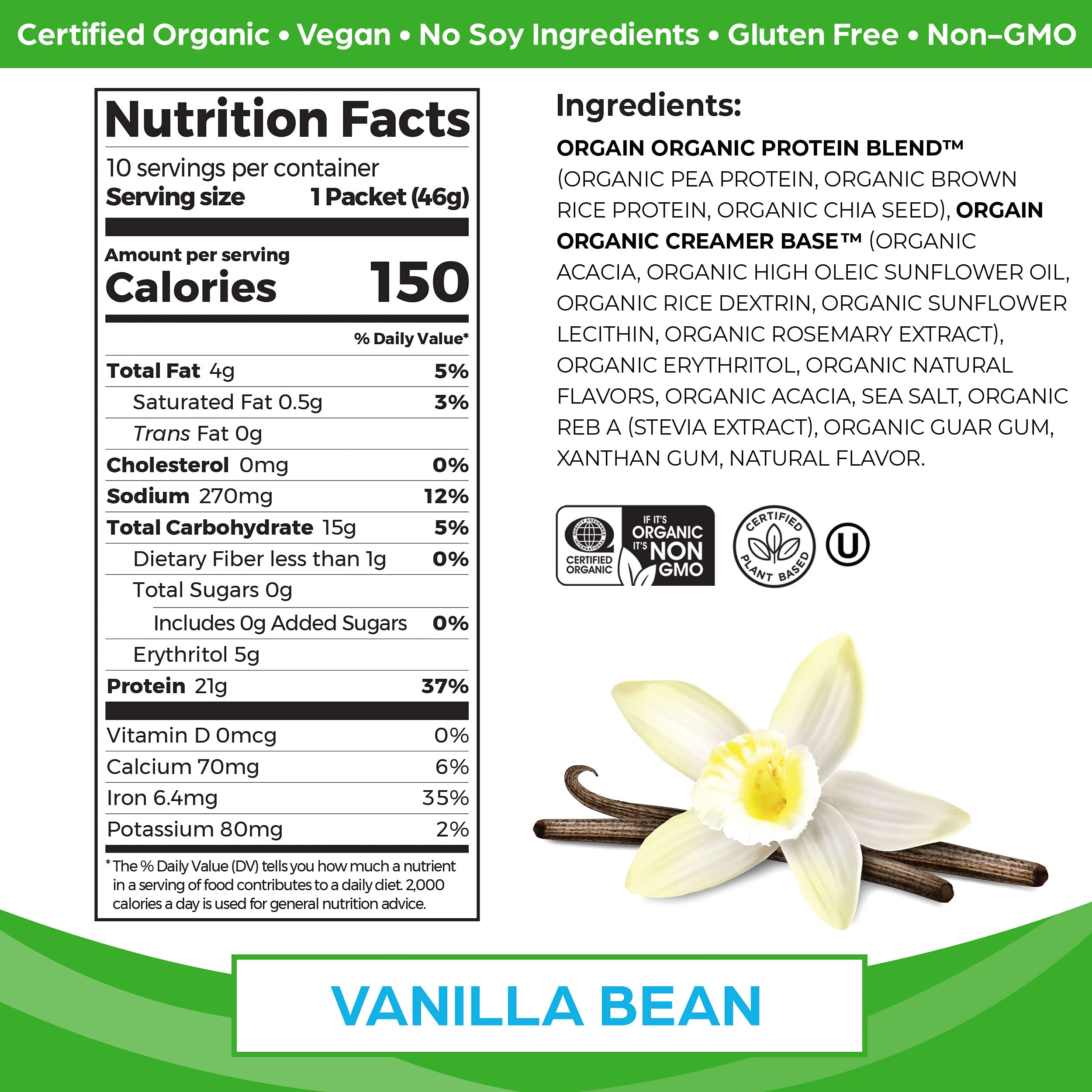 Orgain Organic Vegan Protein Powder, Vanilla Bean - 21g Plant Based Protein, Gluten Free - AB Mystery