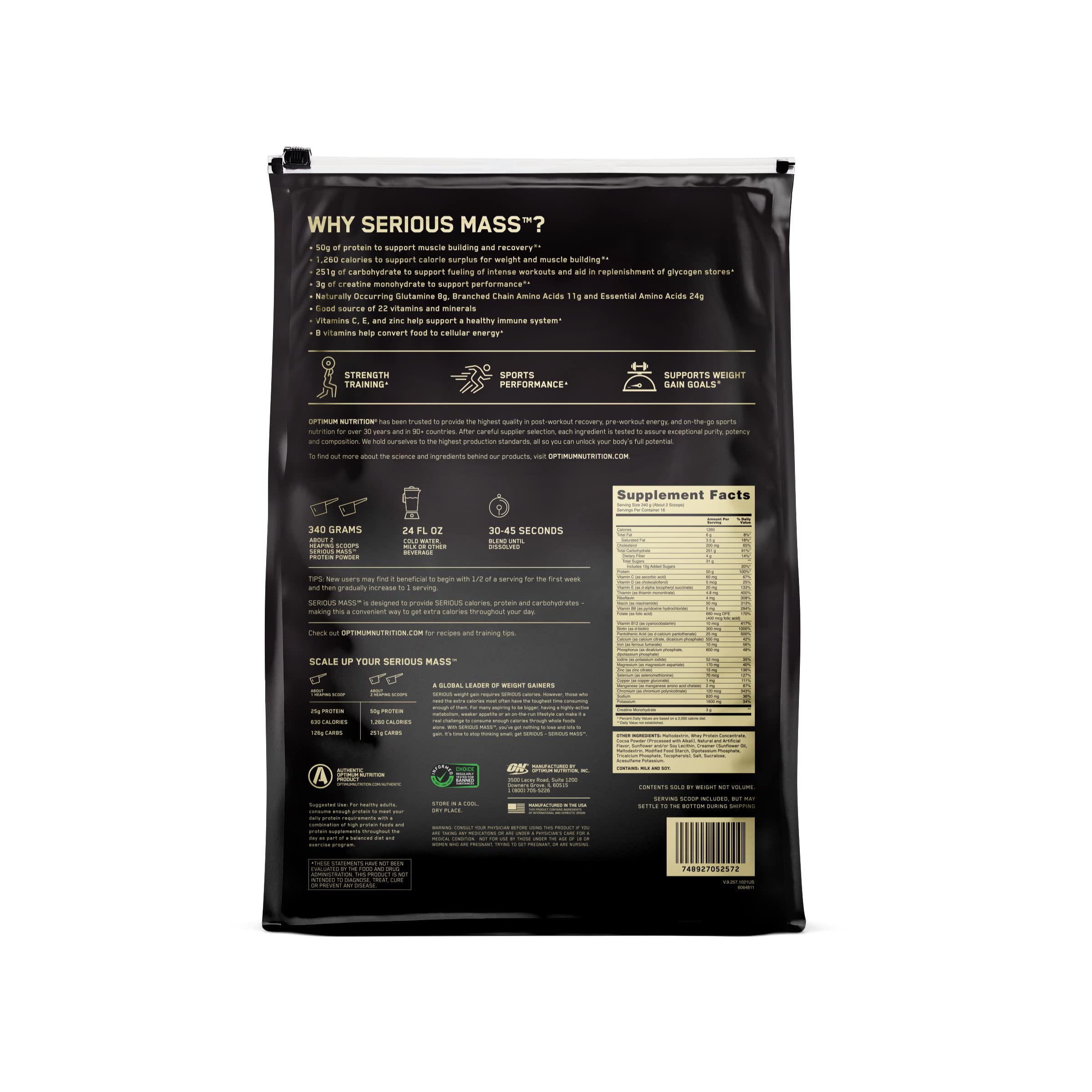 Optimum Nutrition Serious Mass, Weight Gainer Protein Powder for Muscle Gain, Added - AB Mystery