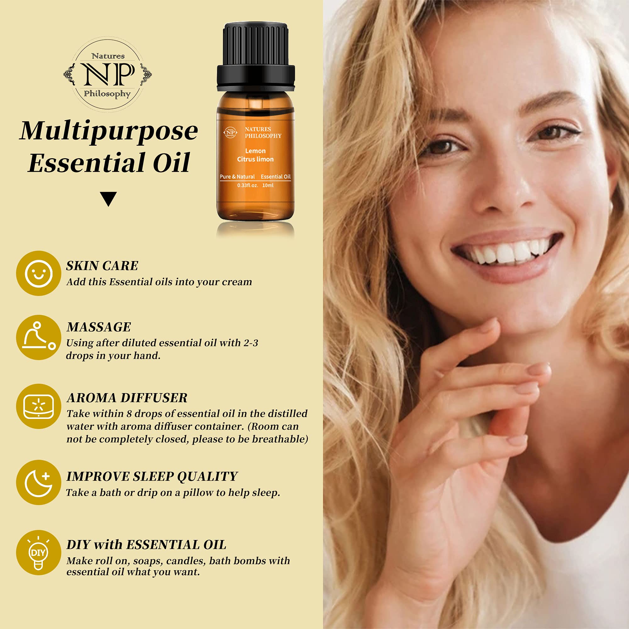 Lemon Essential Oil,100% Pure Organic Essential Oils for Aromatherapy, Diffuser, Massage, Soap Making - AB Mystery